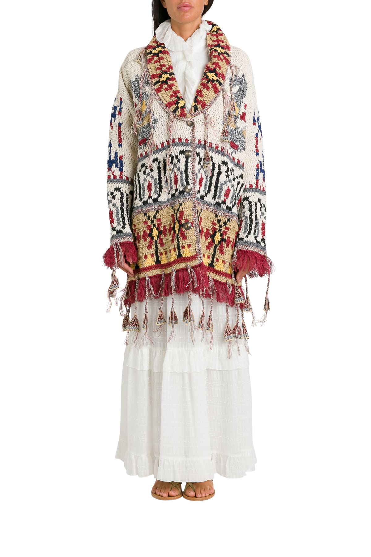 ETRO JACQUARD KNITTED CARDIGAN WITH TASSELS,11313397