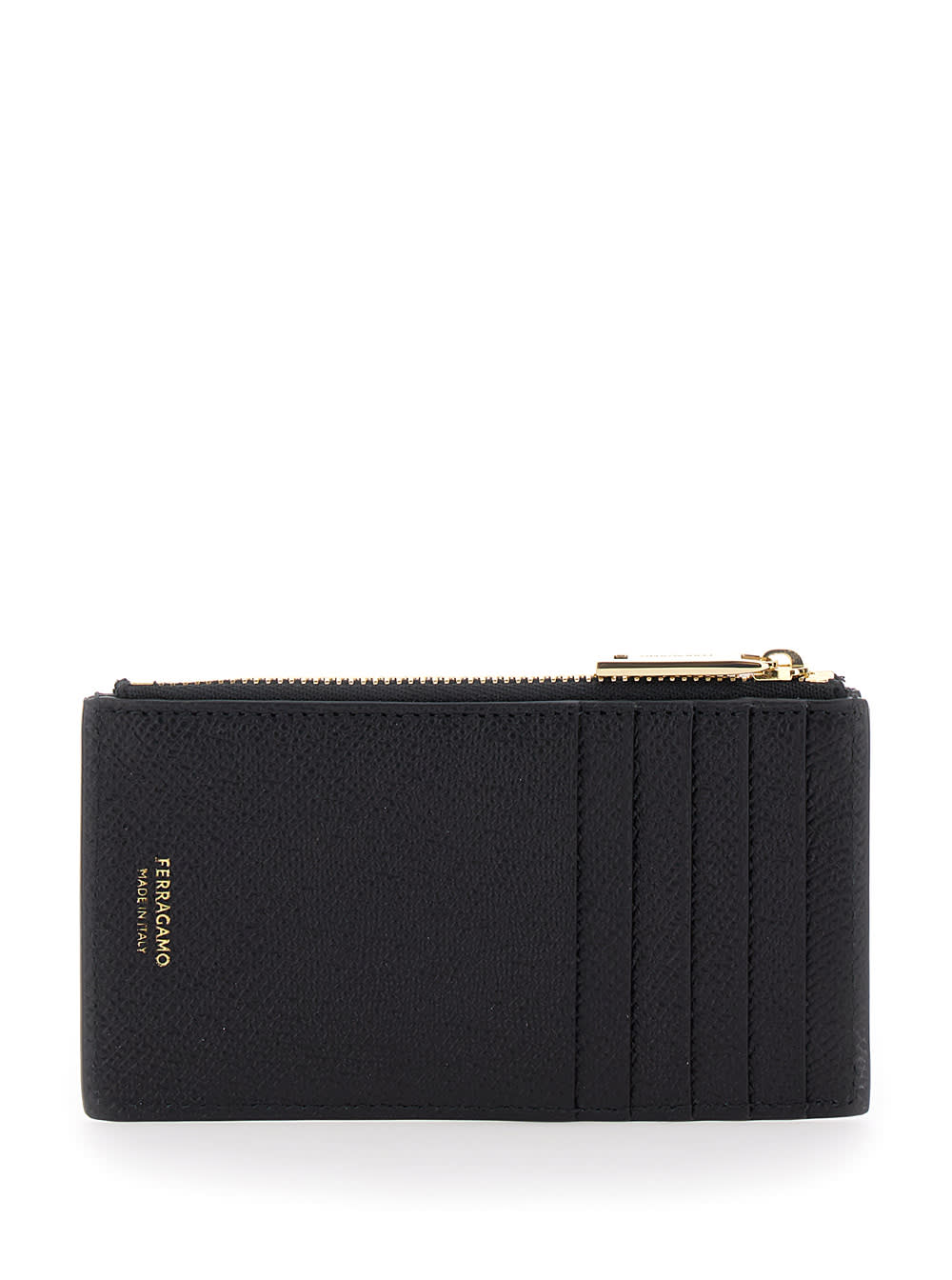 Shop Ferragamo Black Card-holder With Micro Gancini Detail In Hammered Leather Man