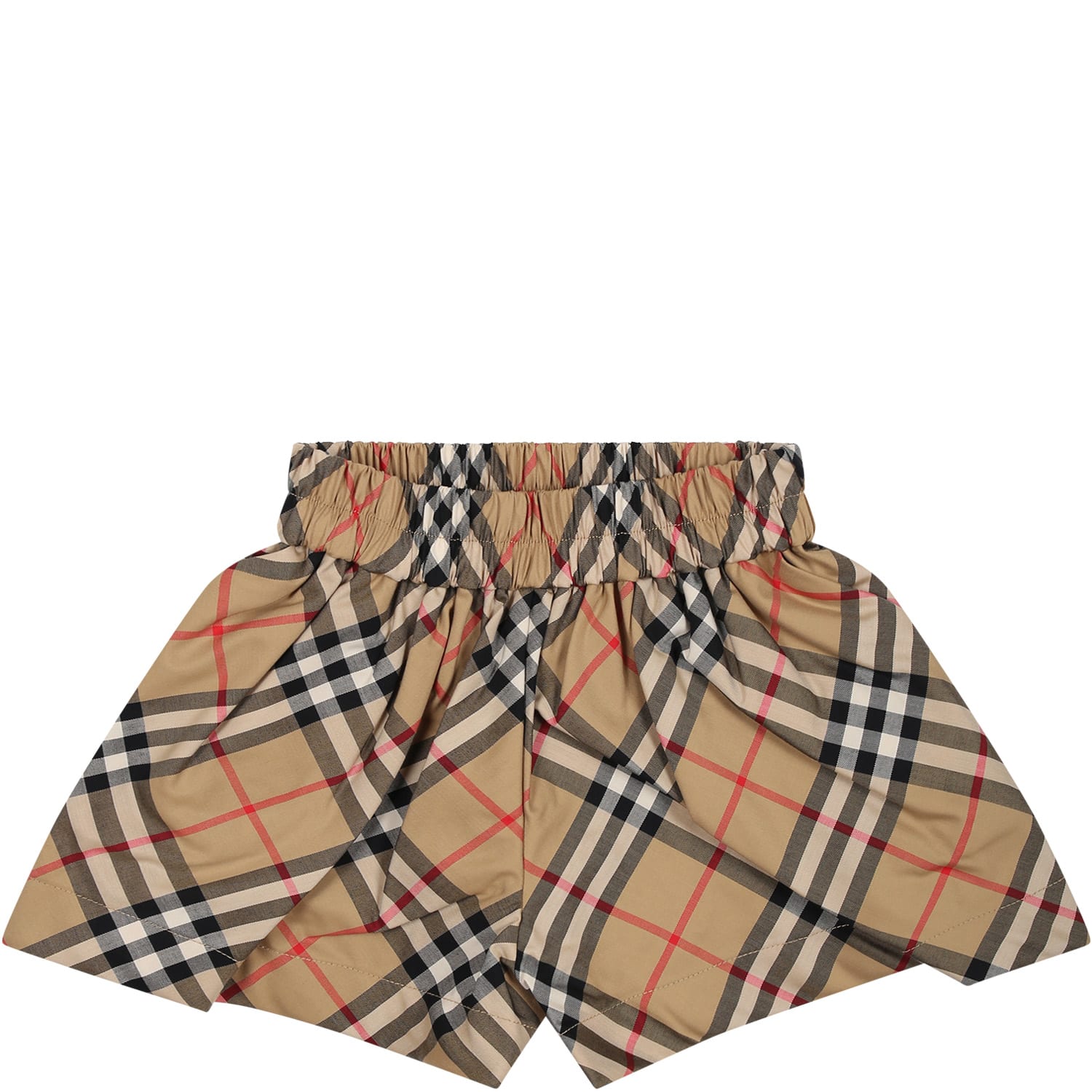 Burberry Beige Shorts For Baby Girl With Iconic All-over Vintage Check In Archive Beige Ip Chk