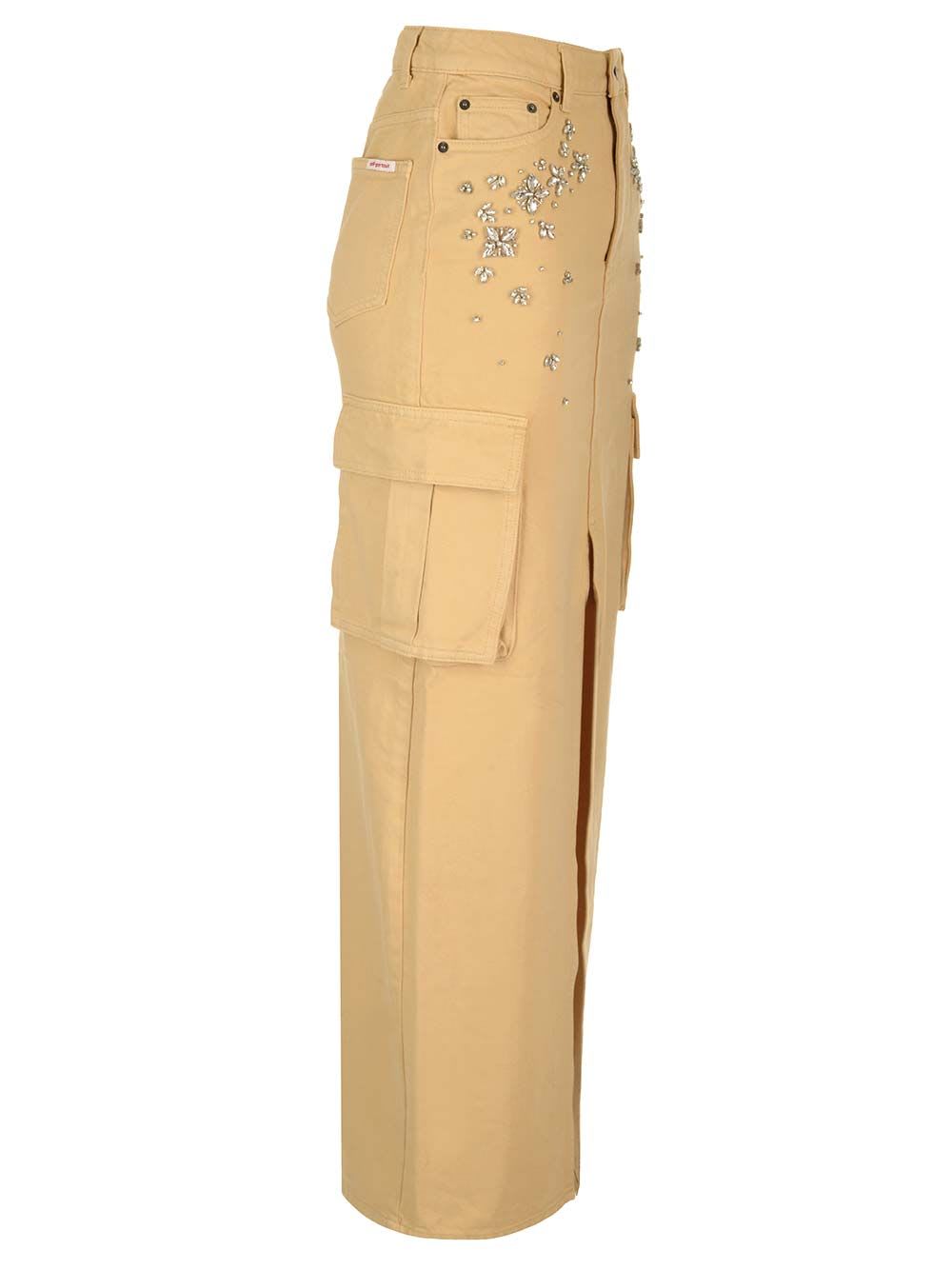 Shop Self-portrait Embellished Cargo Maxi Skirt In Beige