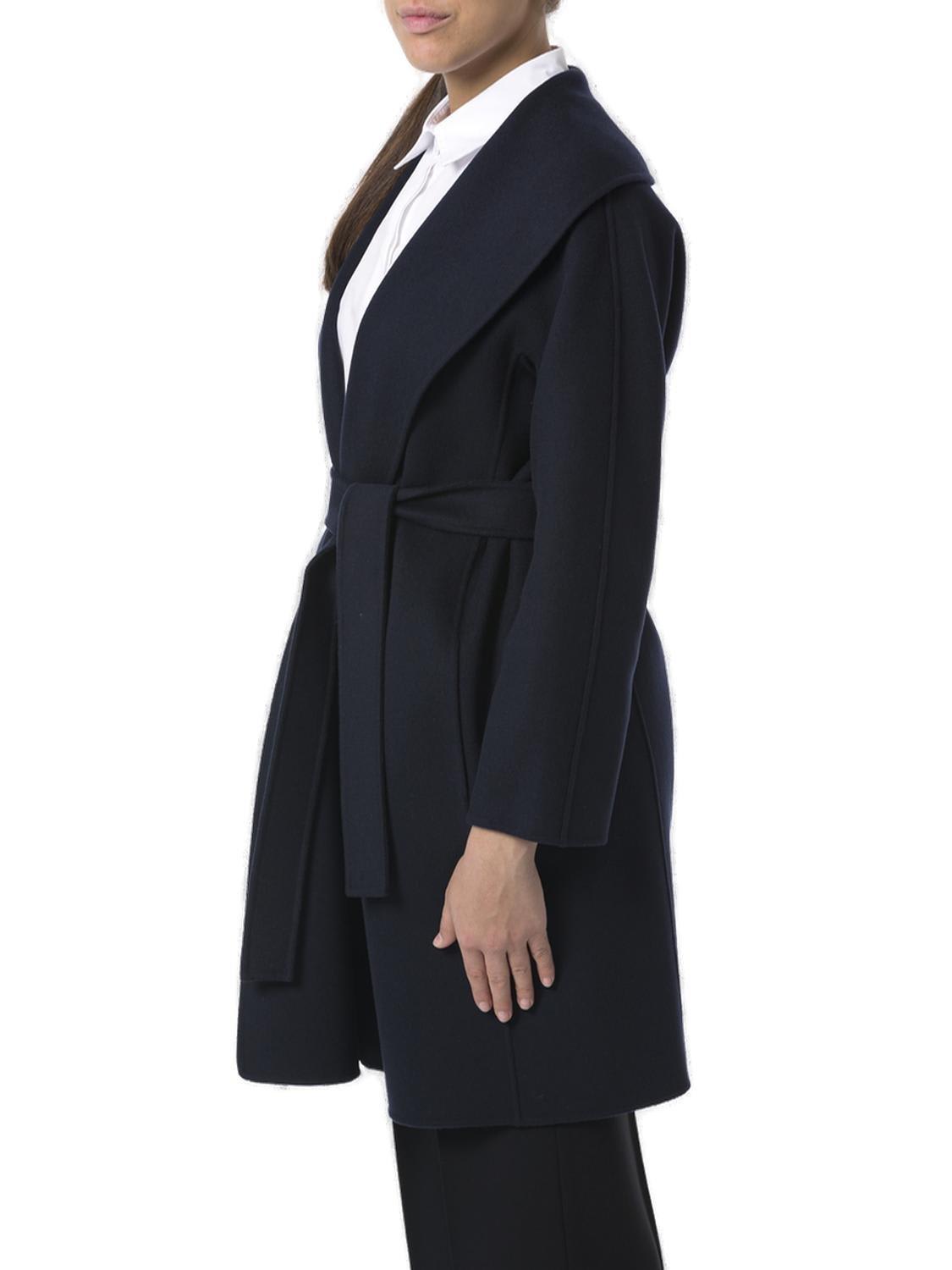 Shop 's Max Mara Belted Long-sleeved Coat In Blu Notte