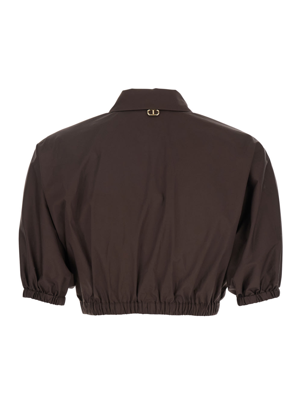 Shop Twinset Brown Top With Classic Collar And Logo Plaque Detail On The Rear In Cotton Woman