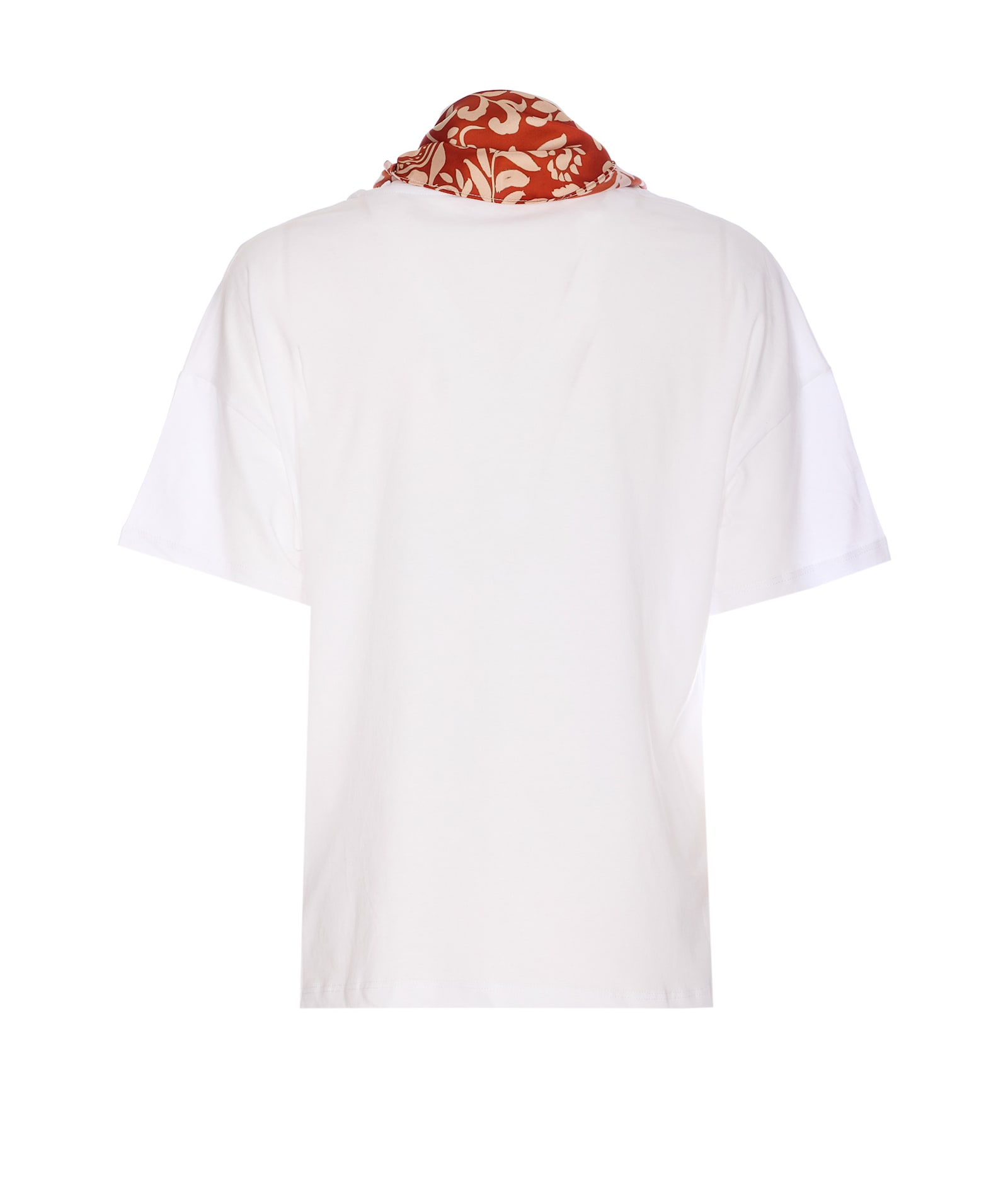 Liu •jo Crewneck And V-neck T-shirt With Scarf Accessory In Bianco