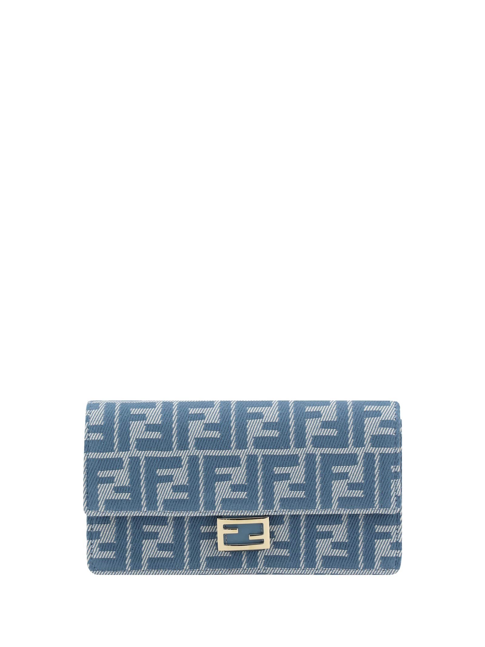 Fendi Women Wallet On Chain Baguette With Shoulder Strap With All-over Ff Motif In Blue