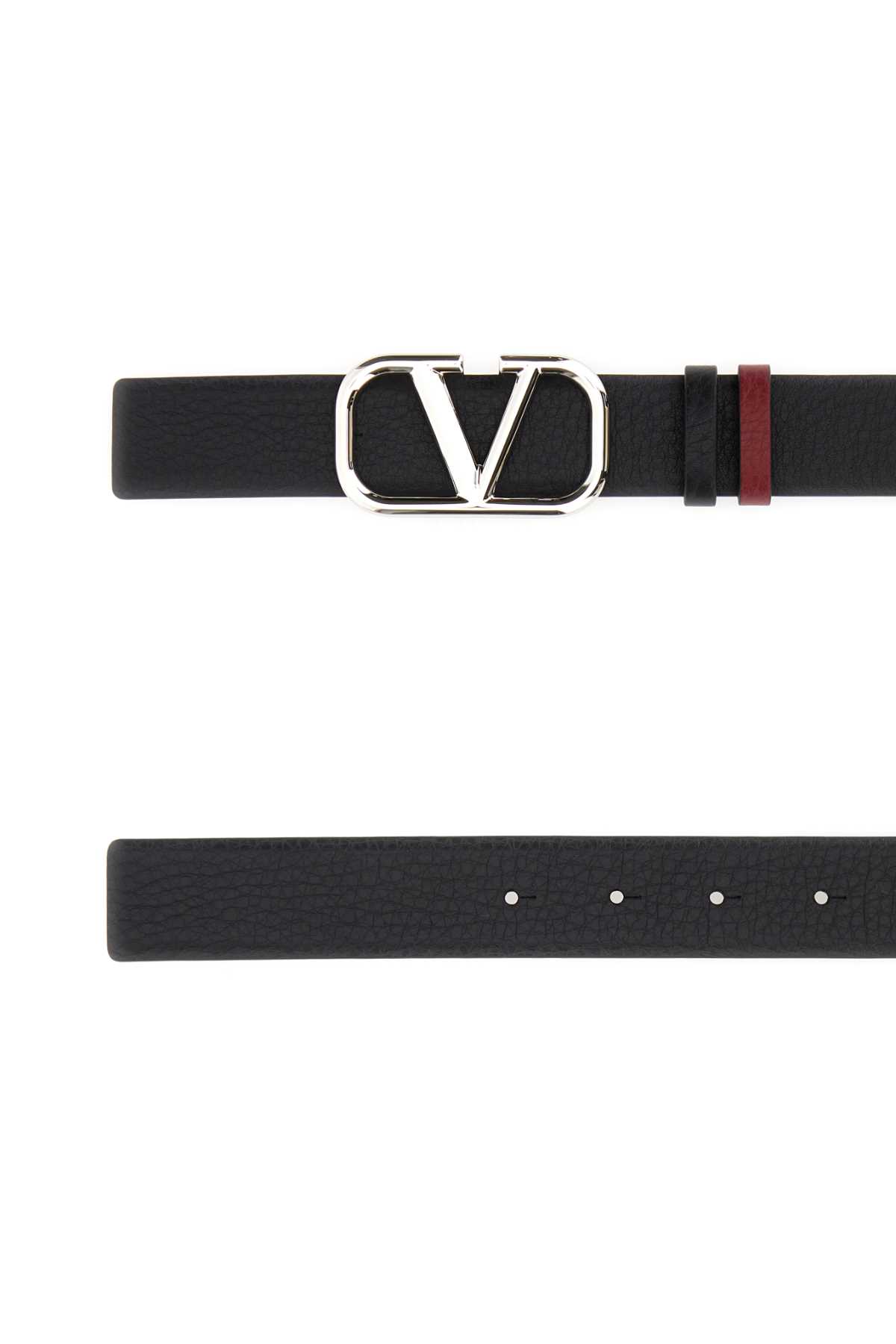 Valentino Garavani Black Leather Reversible Vlogo Belt In Nerrub
