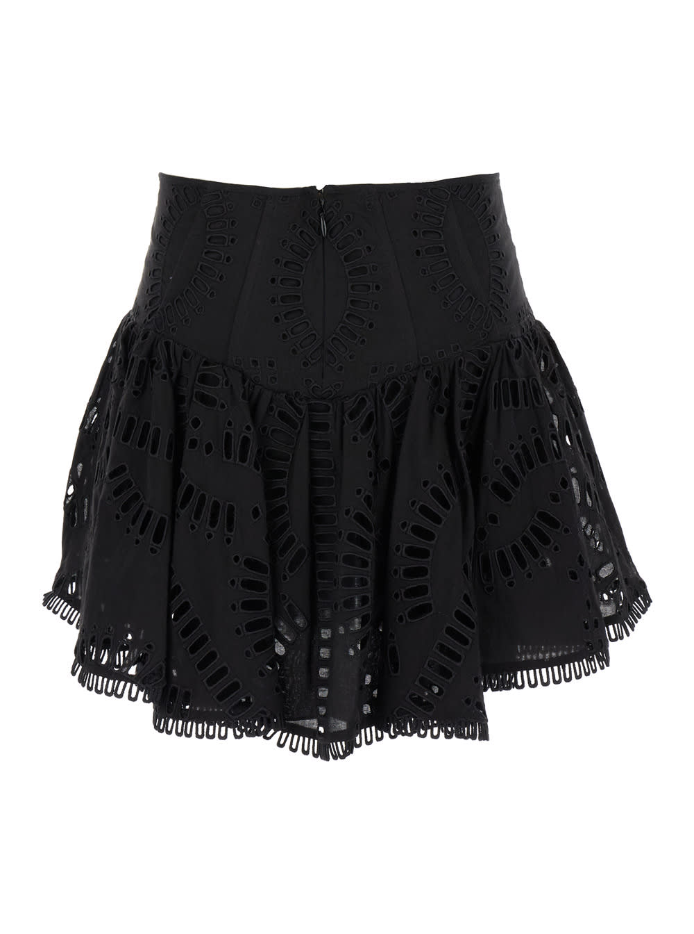 Shop Charo Ruiz Black High Waisted Favik Miniskirt With Embroidery In Cotton Blend Woman
