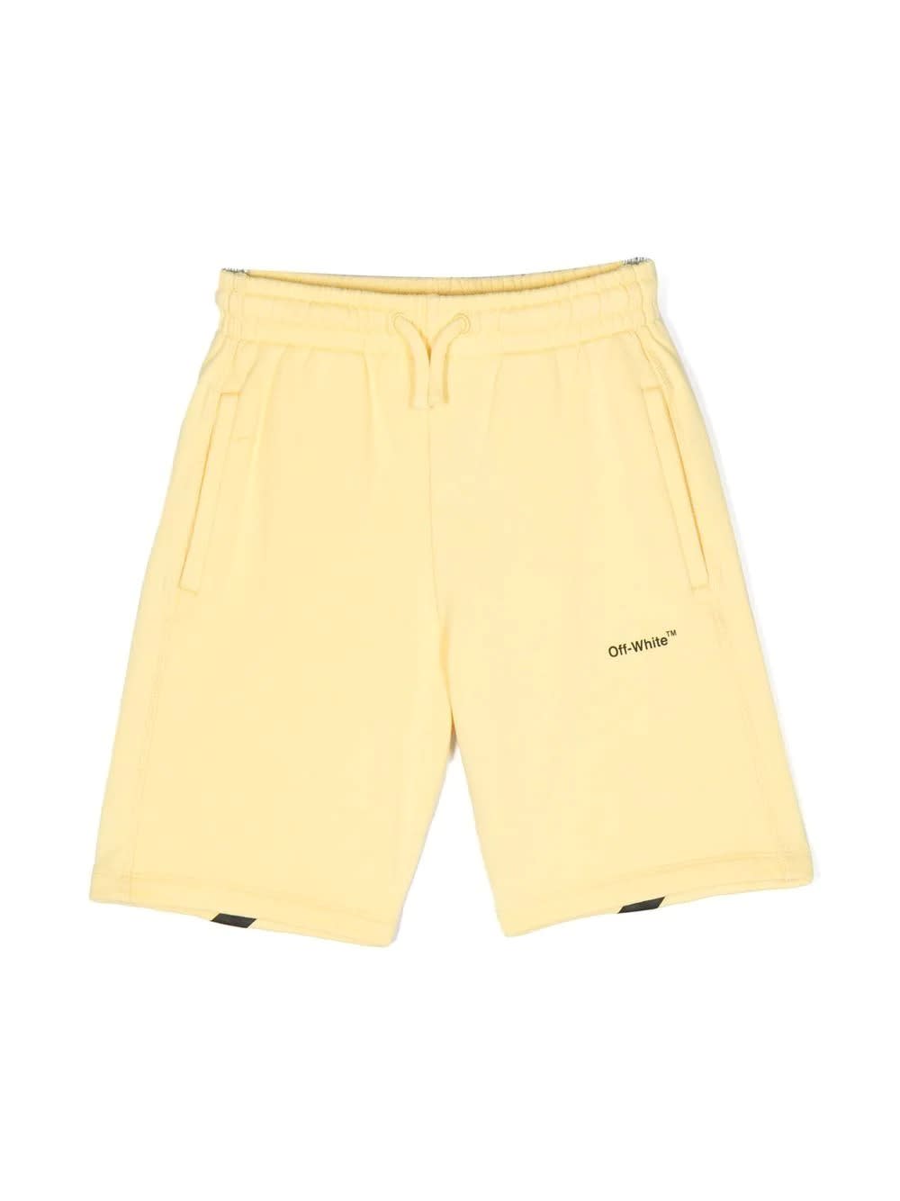 OFF-WHITE LIGHT YELLOW SPORTY SHORTS WITH DIAGONAL