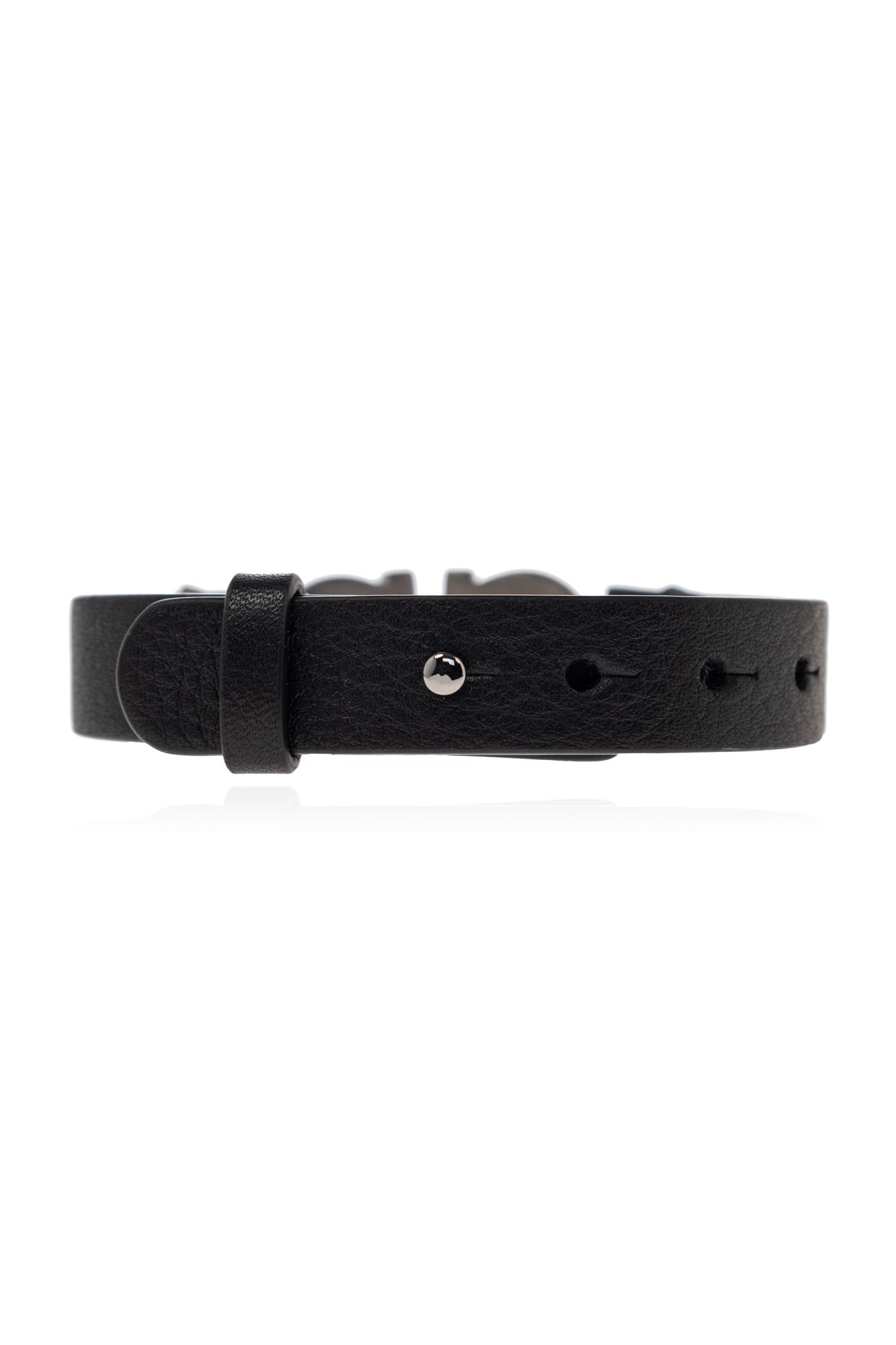 Ferragamo Double Gancini Leather Bracelet In Black