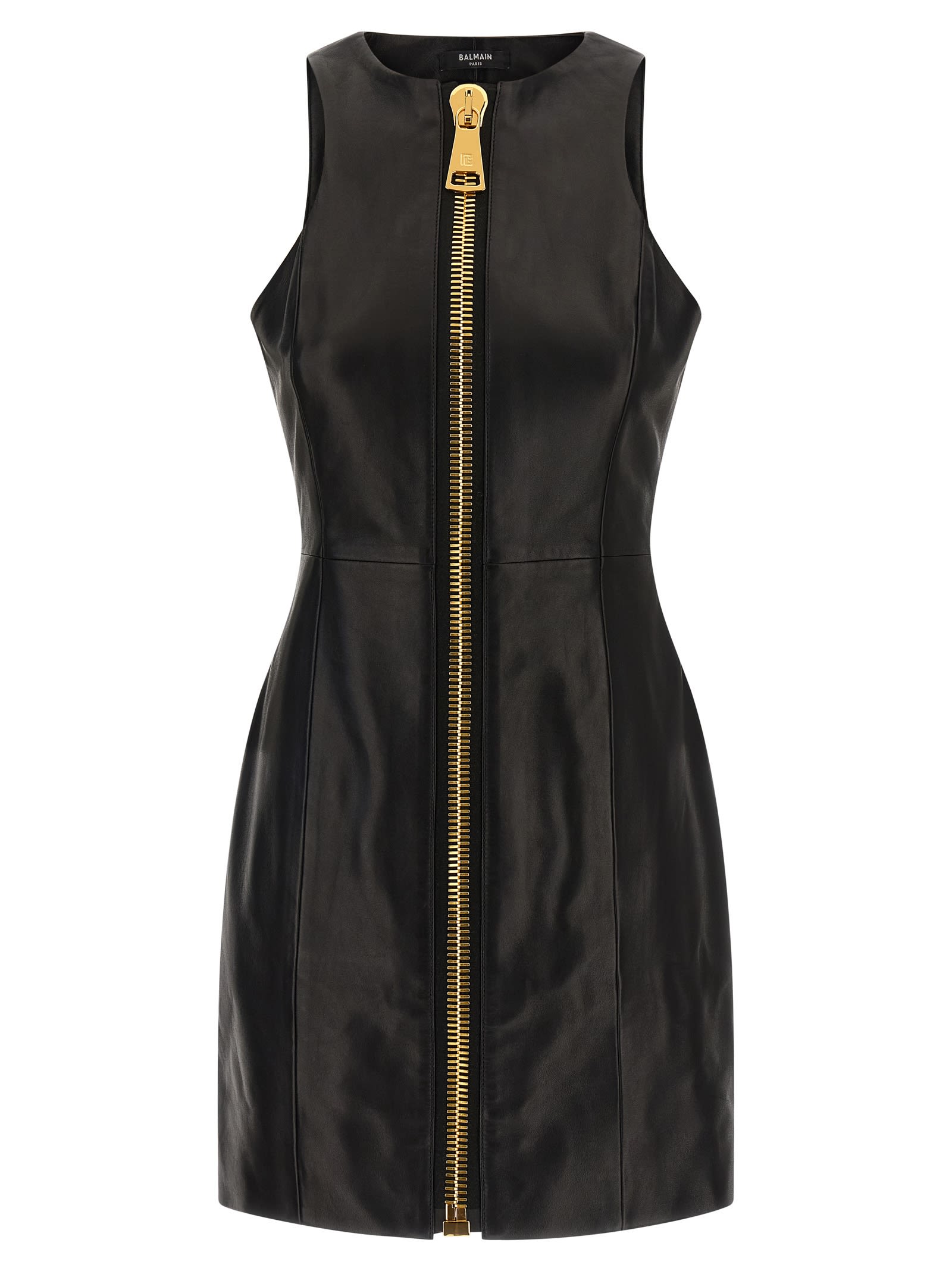 Balmain Maxi Zip Leather Dress In Black