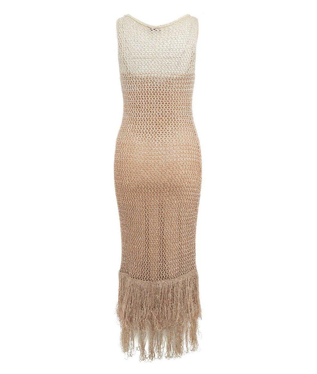 Shop Staud Sequin Embellished Sleeveless Fringed Maxi Dress In Beige Multi