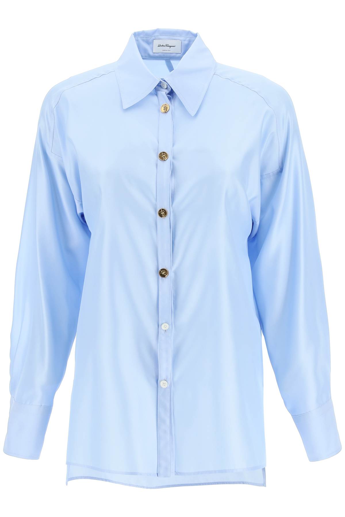 Ferragamo Technical Silk Shirt In Celest Cornflower (light Blue)