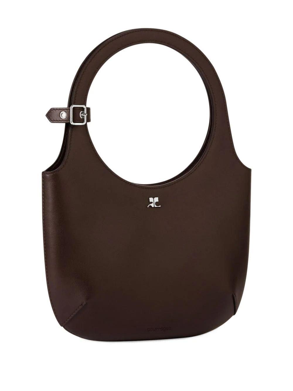 Shop Courrèges Holy Logo Plaque Shoulder Bag In Chocolate