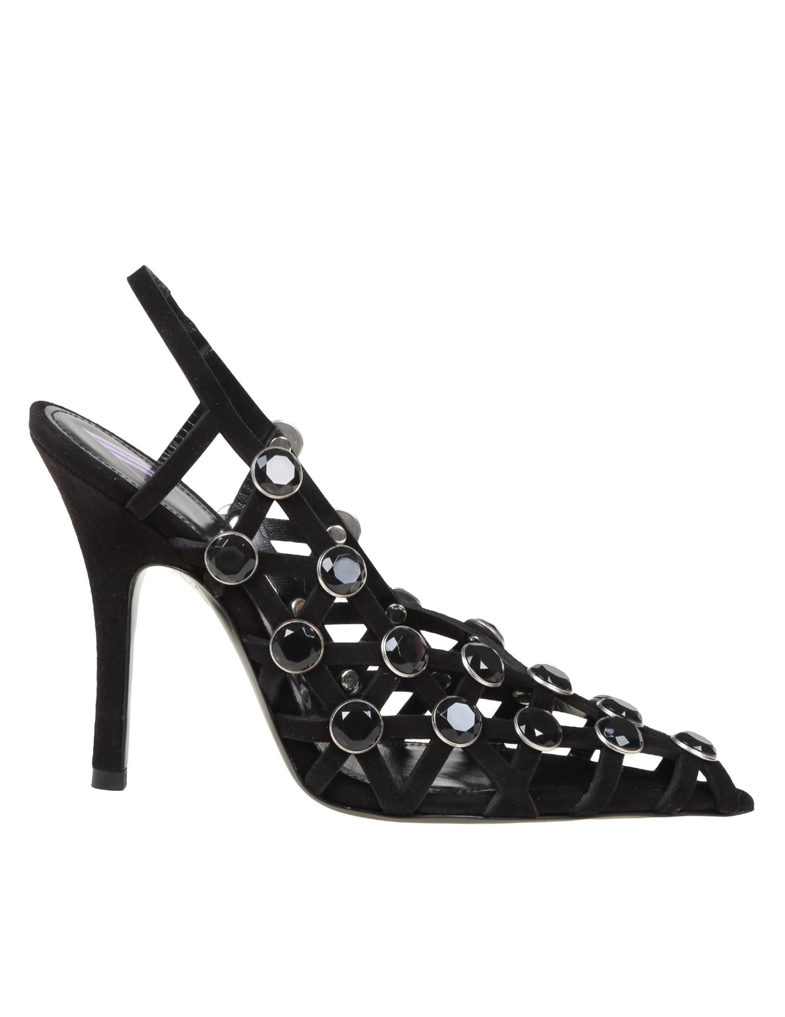 Attico 105mm Grid Rhinestone-embellished Pumps In Black