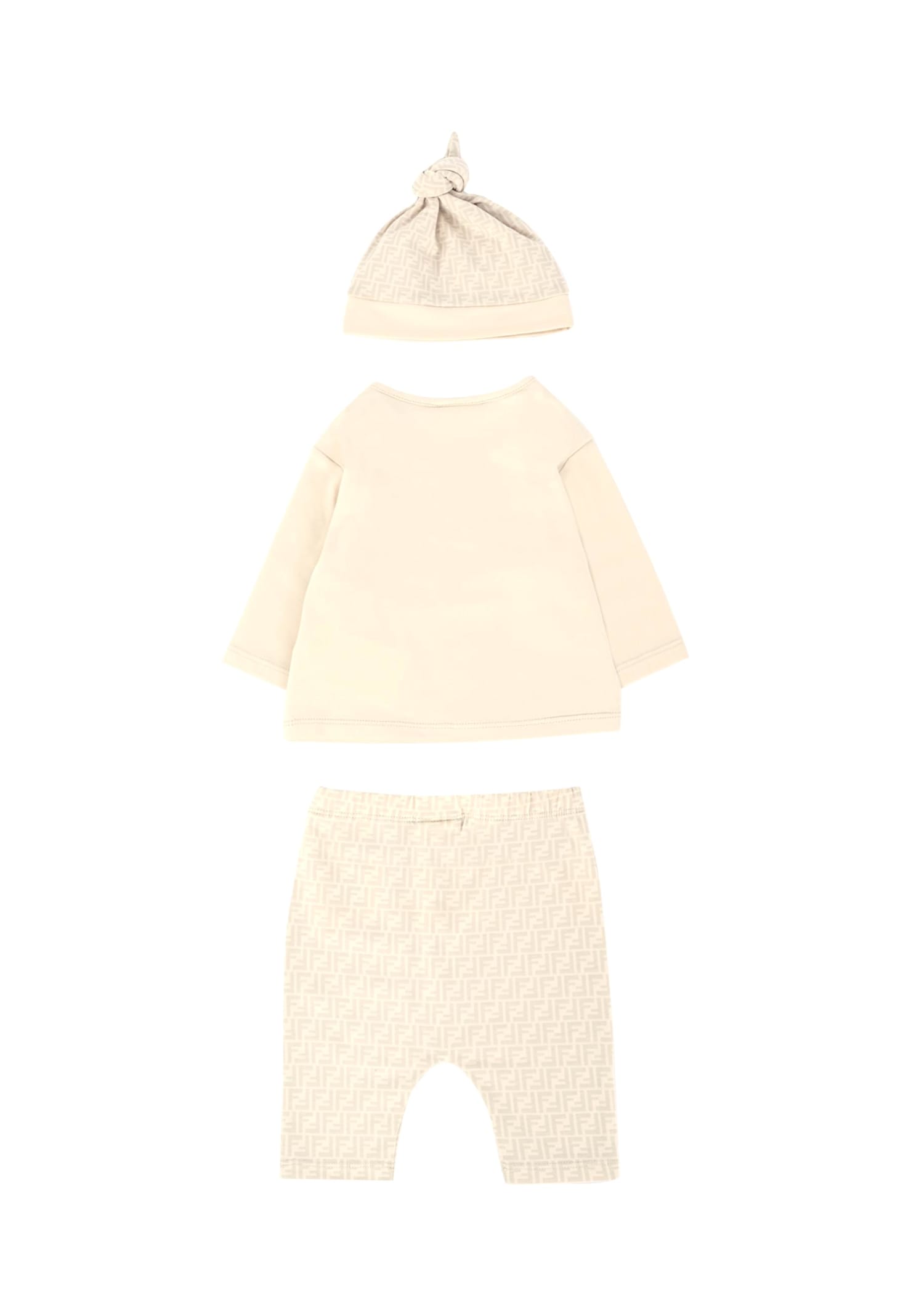 Fendi Beige Birth Set For Babykids With Teddy Bear In Neutral