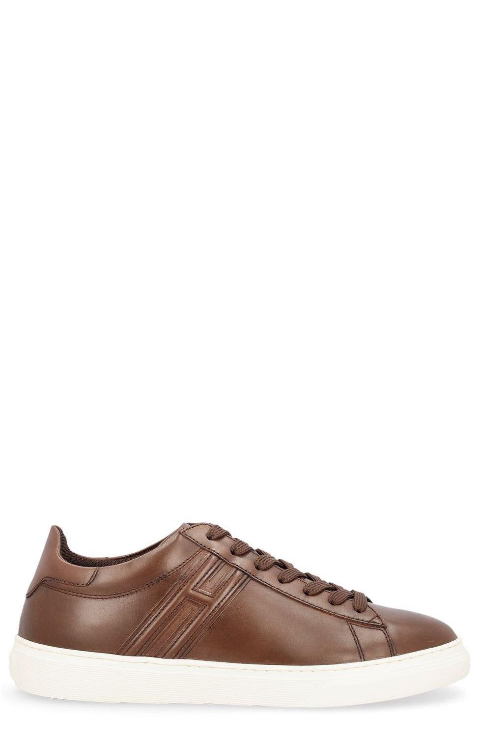 Shop Hogan Round Toe Lace-up Sneakers In Brown