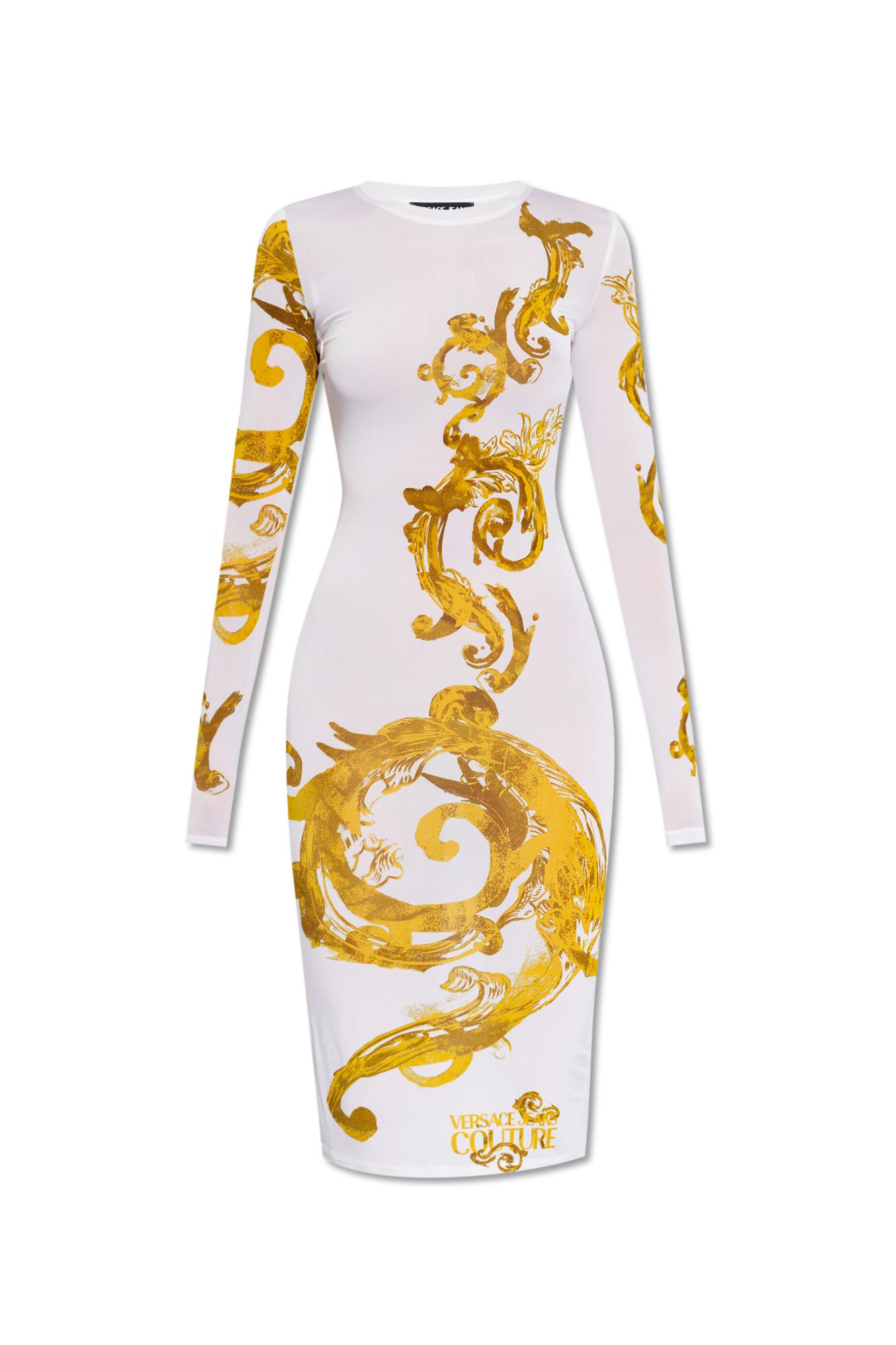 Versace Jeans Couture Chain Couture Long Sleeve Bodycon Midi Dress In White