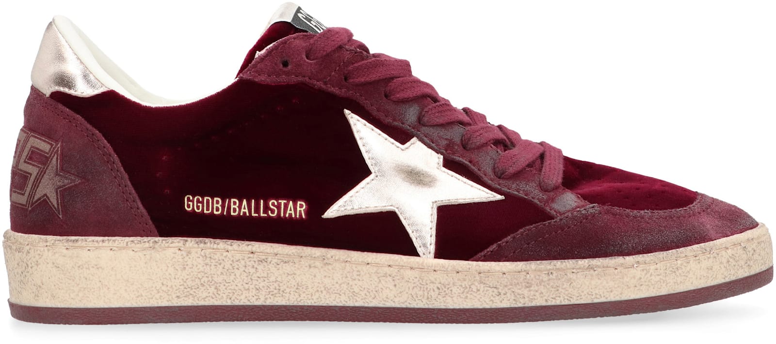 Golden Goose Ball Star Sneakers In Bordeaux Velvet In Red