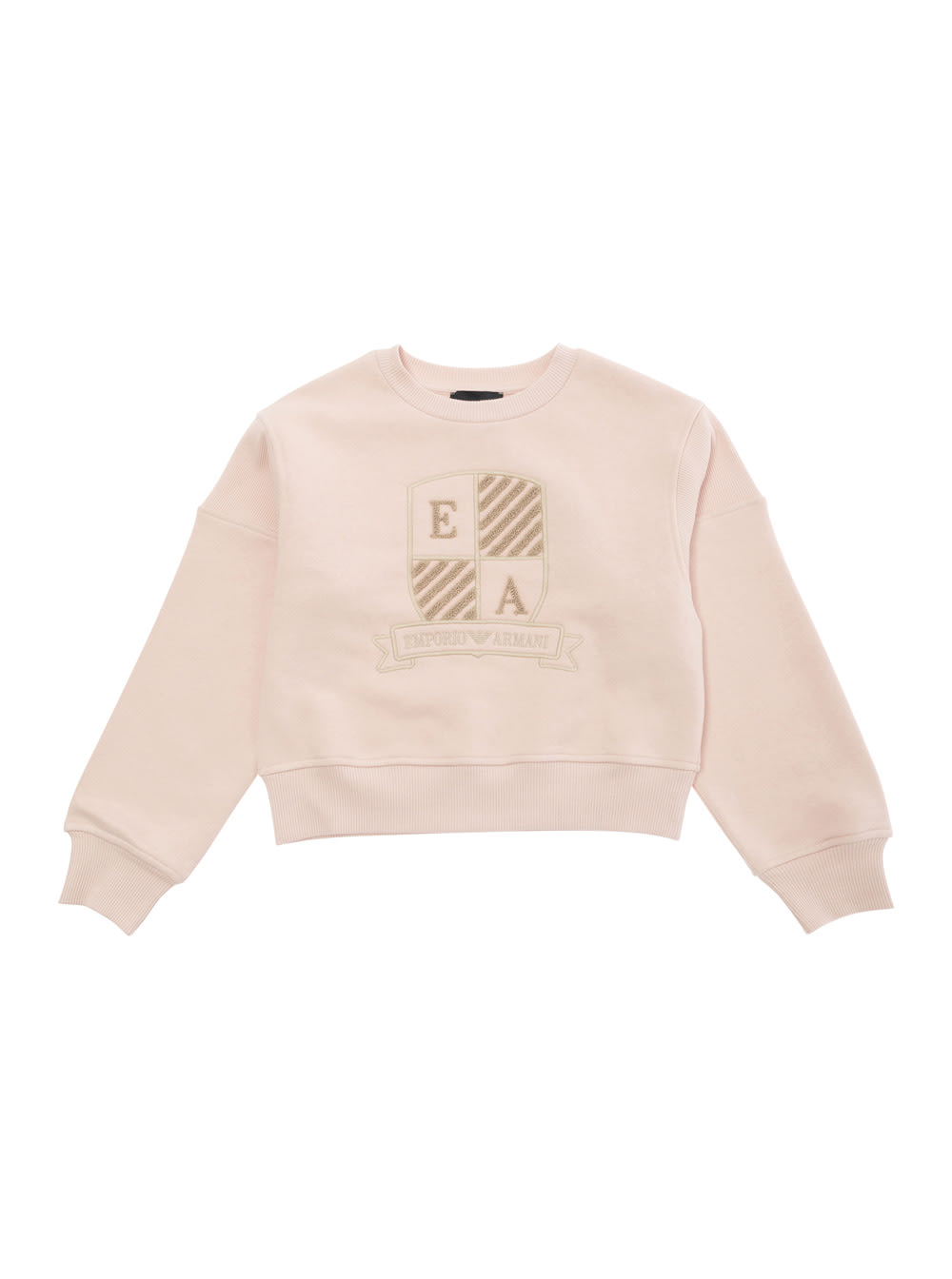 Emporio Armani Kids' Pink Sweatshirt With Jacquard Crest In Cotton Girl In Neutral