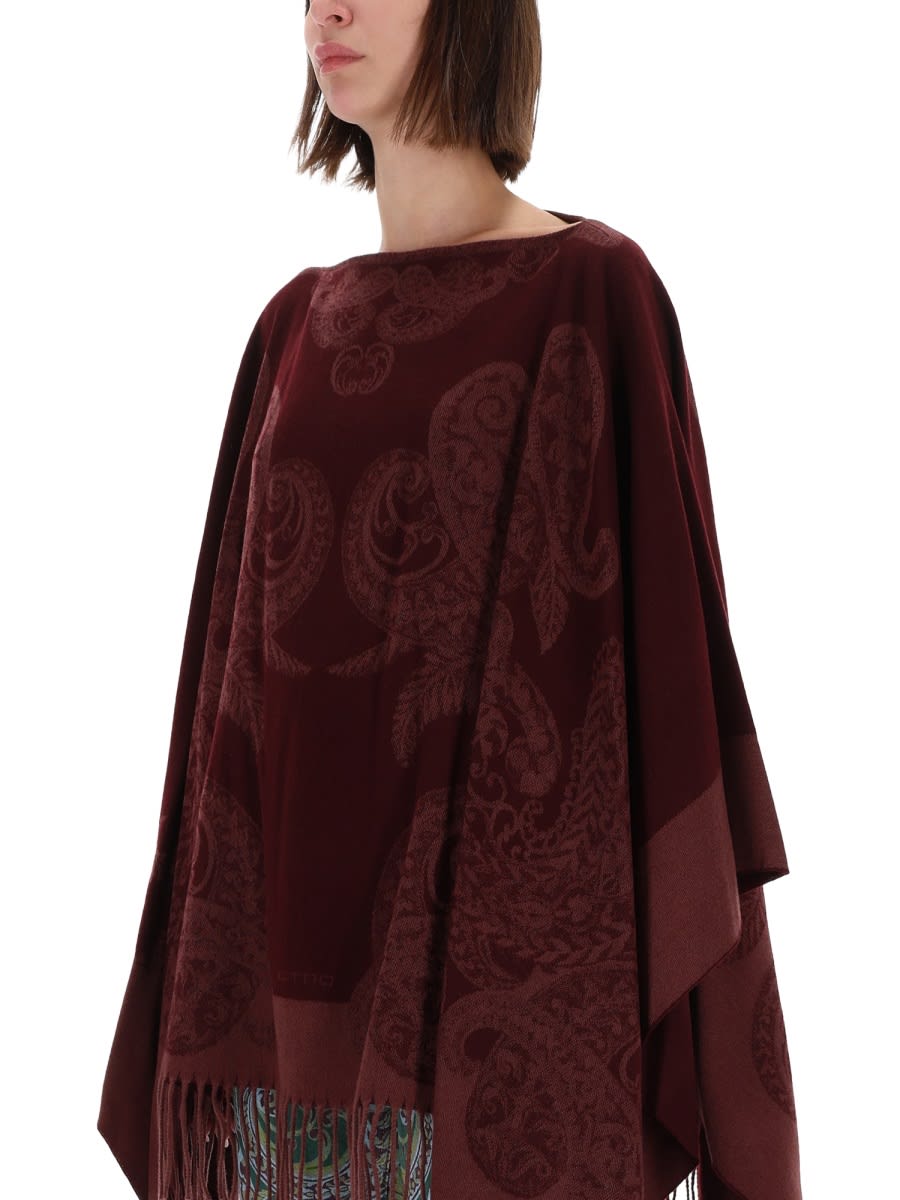 Etro Paisley Patterned Loose Fit Poncho In Burgundy