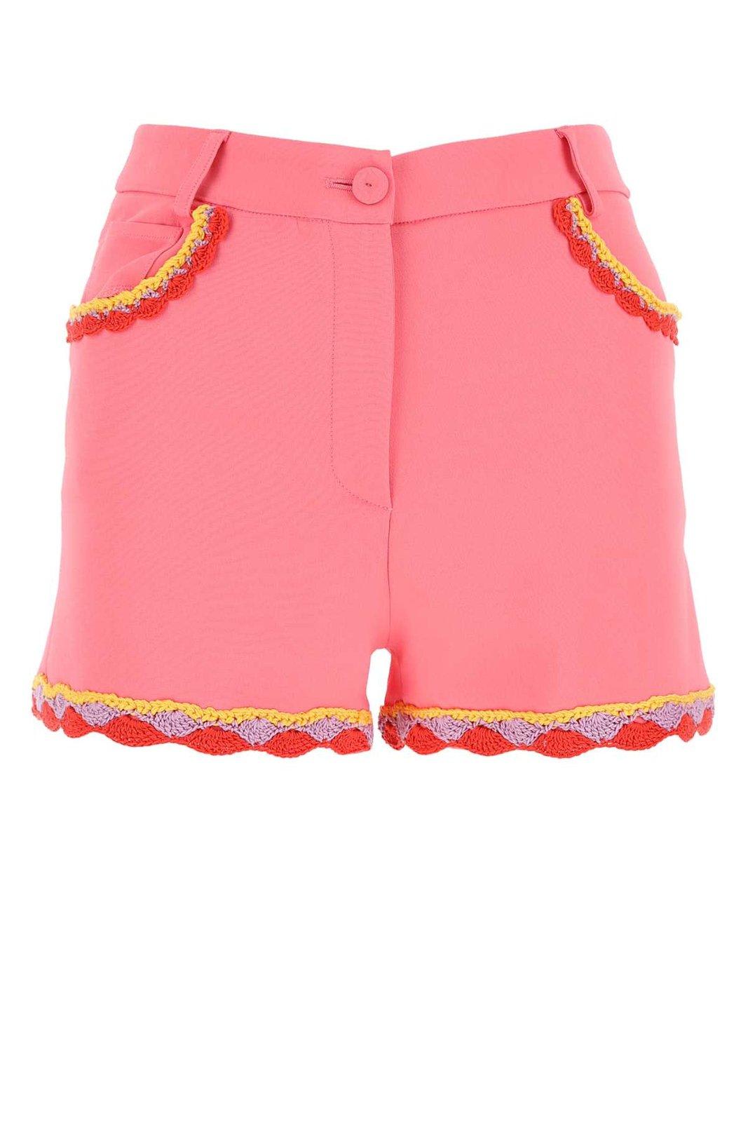 Shop Moschino High-waist Lace-trim Buttoned Shorts In Pink