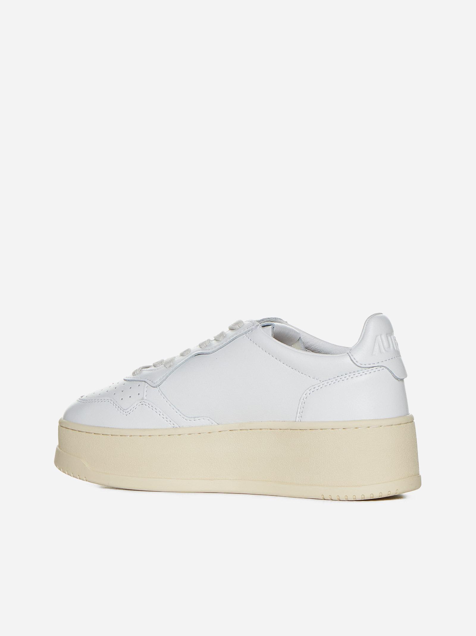 Shop Autry Medalist Platform Leather Sneakers In Bianco