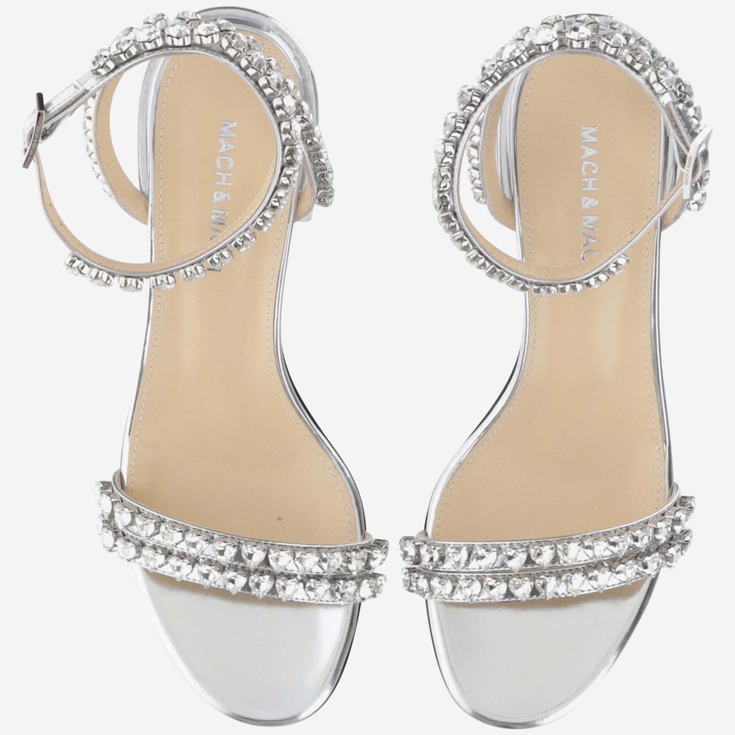 Shop Mach &amp; Mach Silk Audrey Sandals In Silver