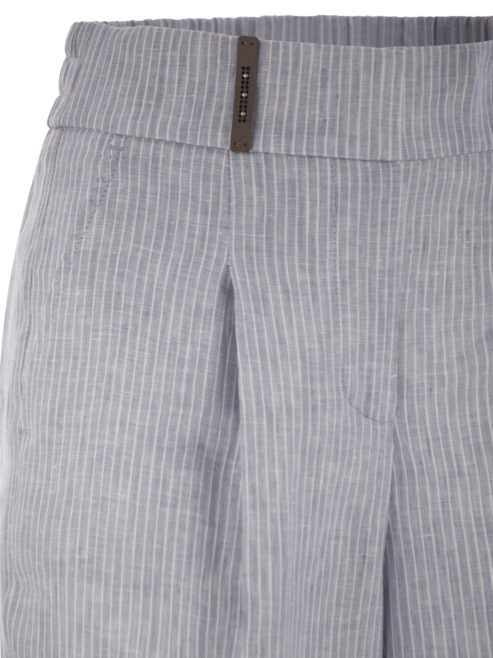 Peserico Linen Trousers With Striped Pattern In Gray