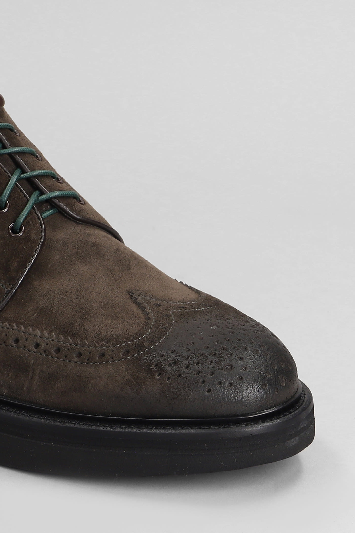 Shop Green George Lace Up Shoes In Brown Suede