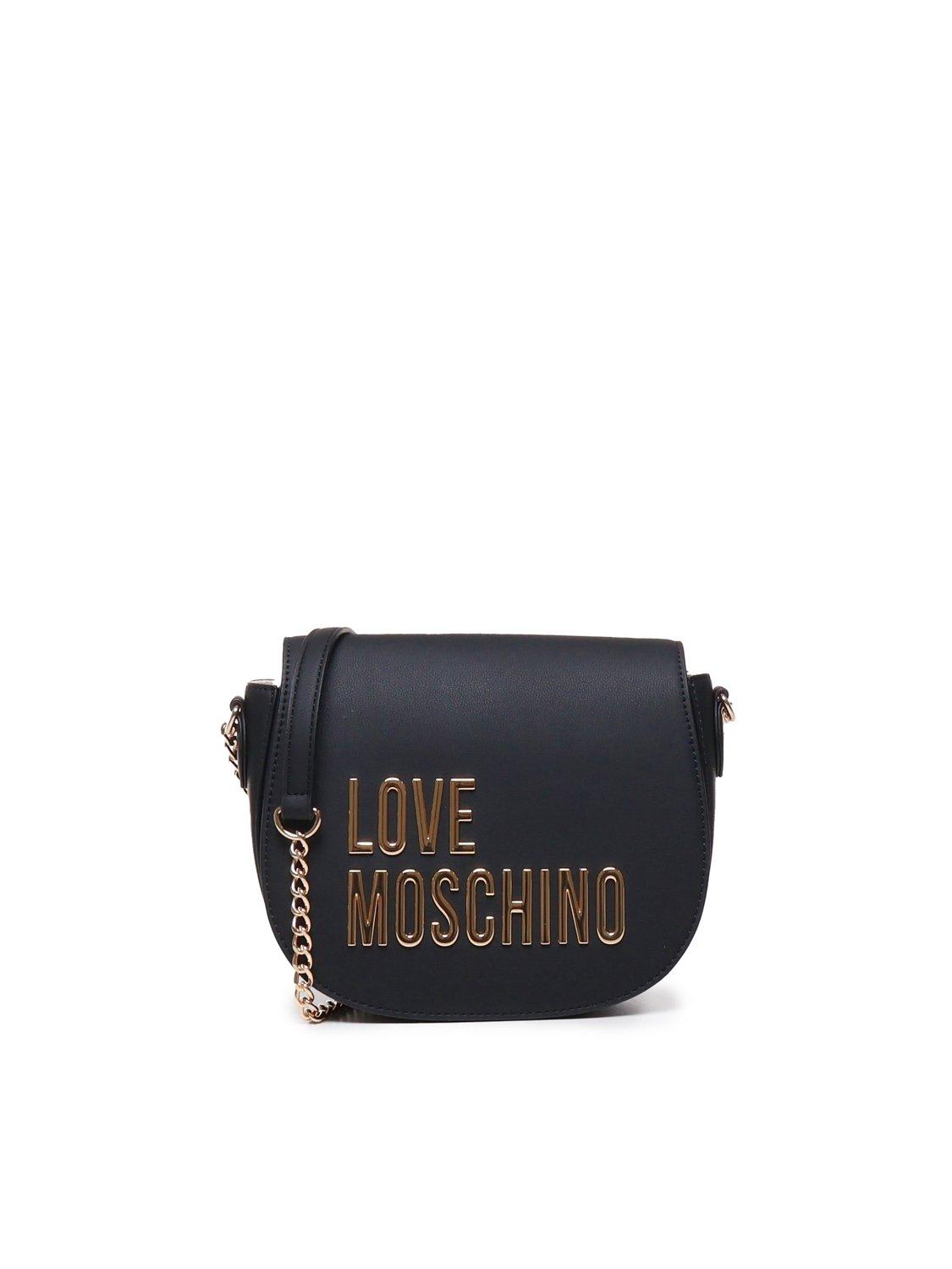 Love Moschino Logo Lettering Chain Linked Crossbody Bag In Nero