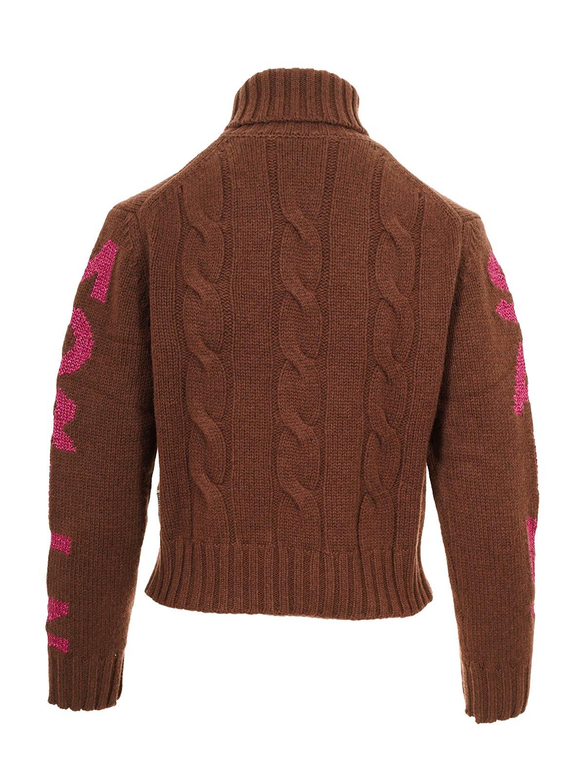 Shop Mc2 Saint Barth Logo Intarsia-knit Turtleneck Jumper Sweater In Marrone