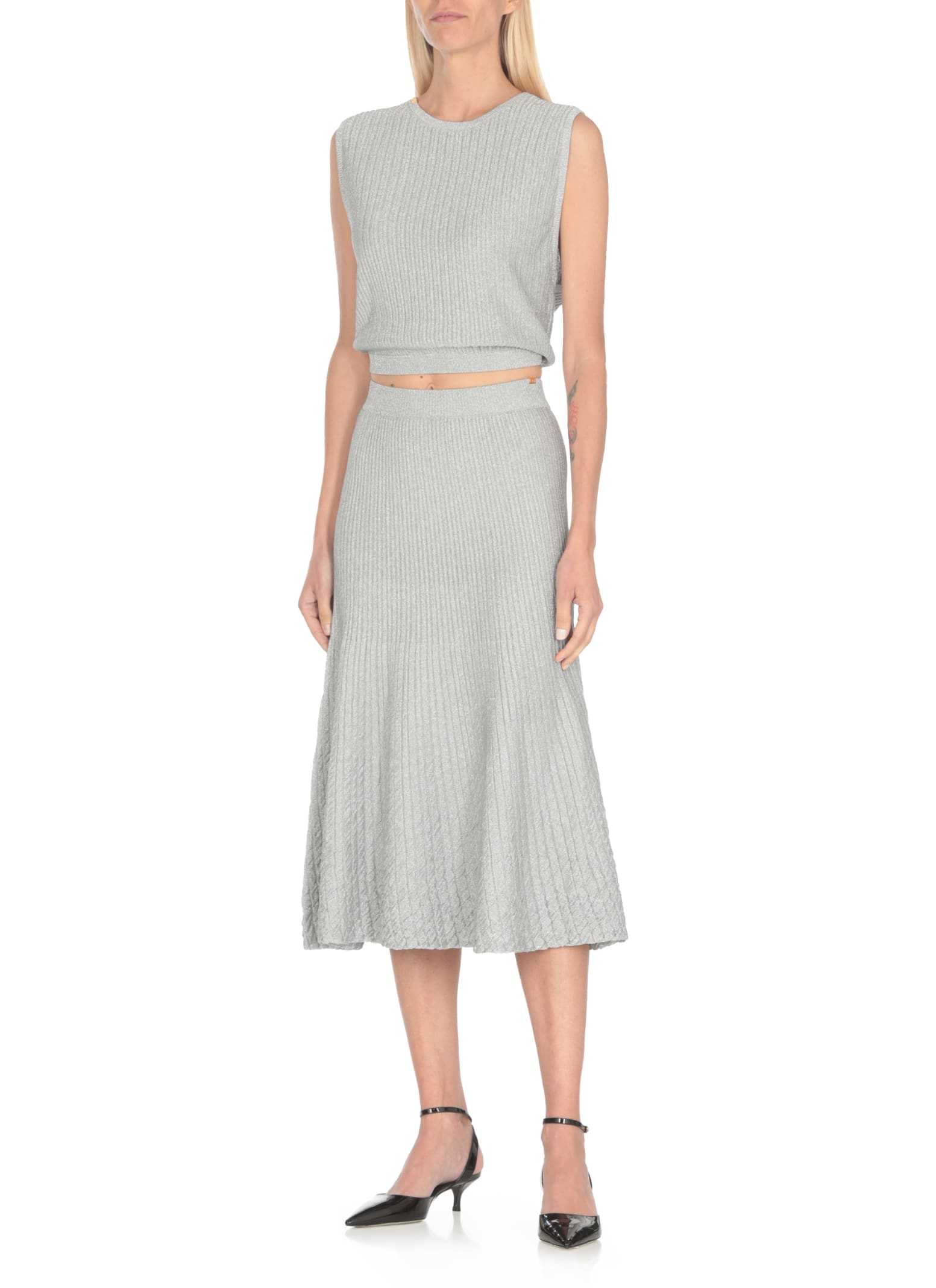 Shop Elisabetta Franchi Lurex Skirt In Grey