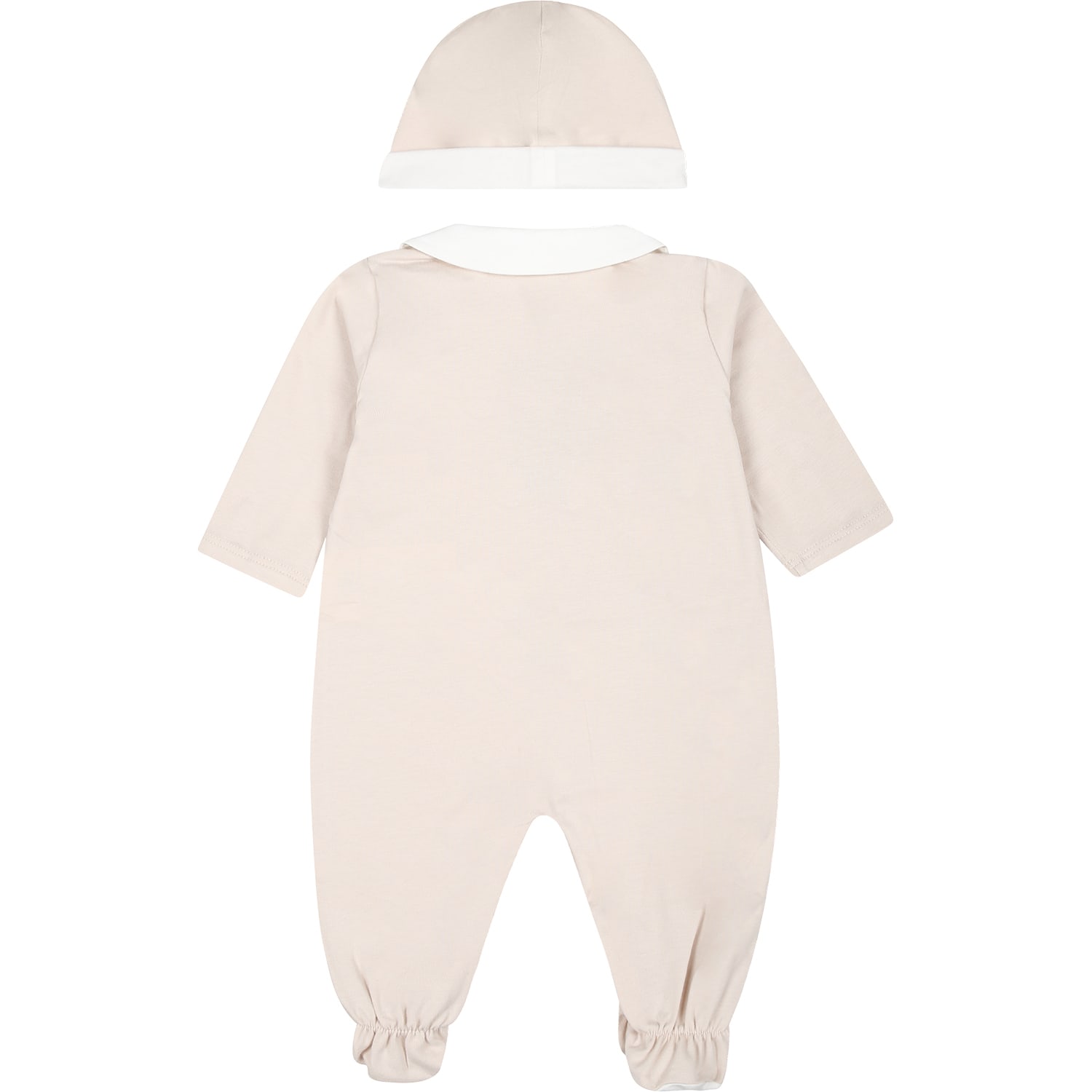 Fendi Beige Ff Teddy Bear Cotton Babysuit Set In Beige