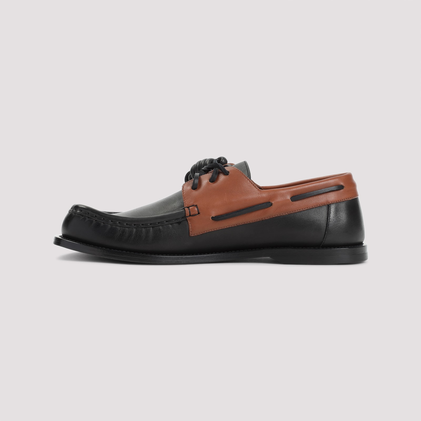 Shop Loewe Campo Boat Shoe In Dark Caramel Black