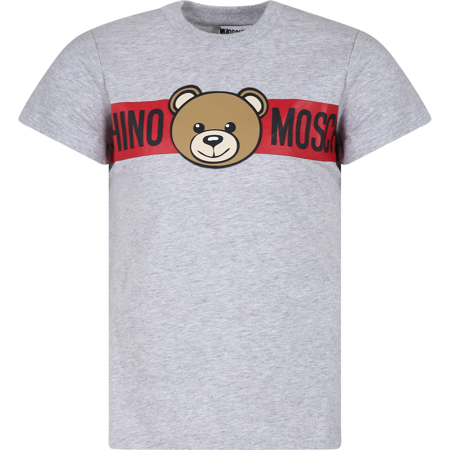 Shop Moschino Grey T-shirt For Kids With Teddy Bear And Logo