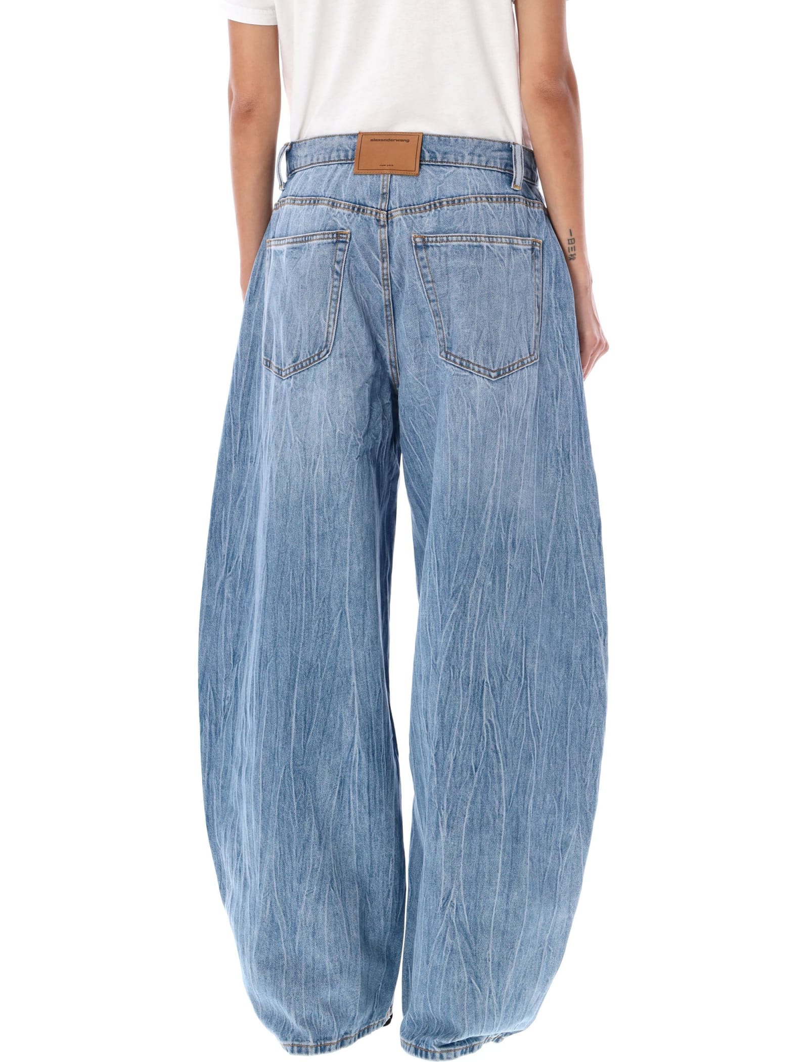 Shop Alexander Wang Oversized Round Low Rised Jeans In Blu Denim