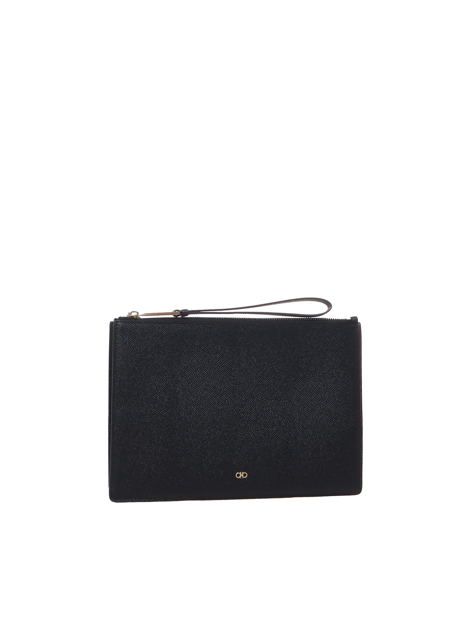 Shop Ferragamo Calfskin Clutch Bag In Black