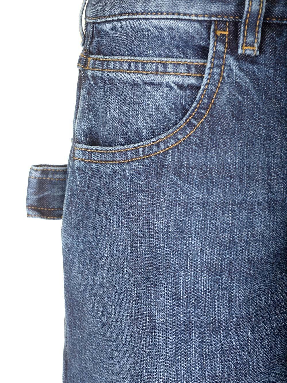 Shop Bottega Veneta Logo Patch Straight Leg Jeans In Mid Blue