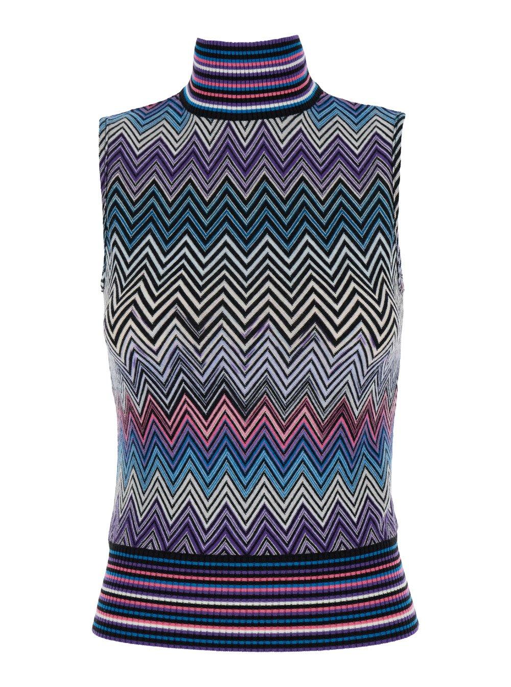 Zigzag Woven Turtleneck Tank Top