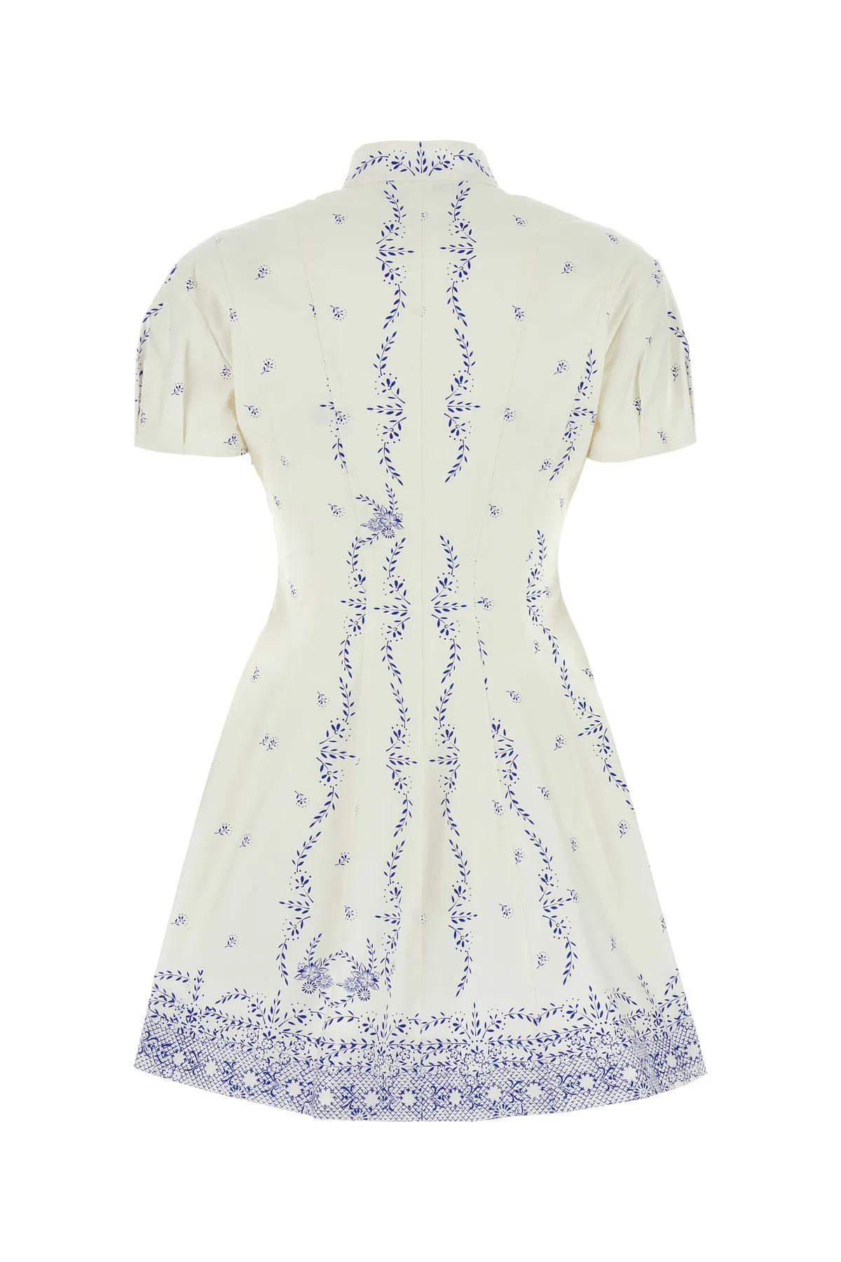 Shop Philosophy Di Lorenzo Serafini Printed Cotton Mini Dress In Bianco/azzurro