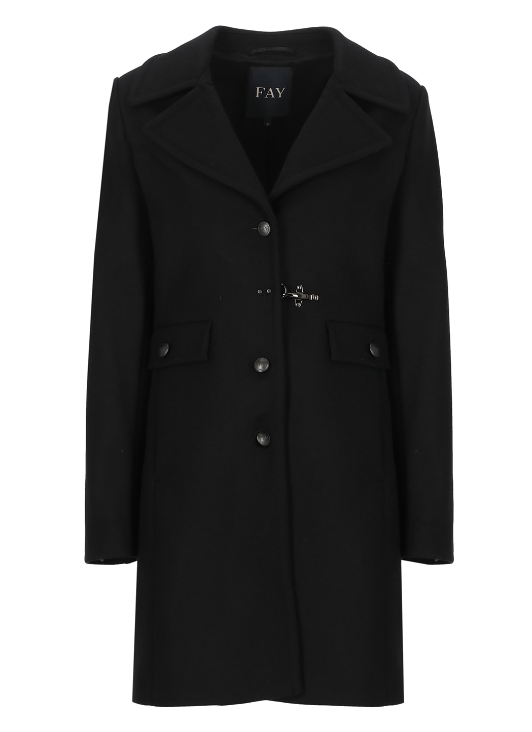Fay Hook And Martingale Coat In Black