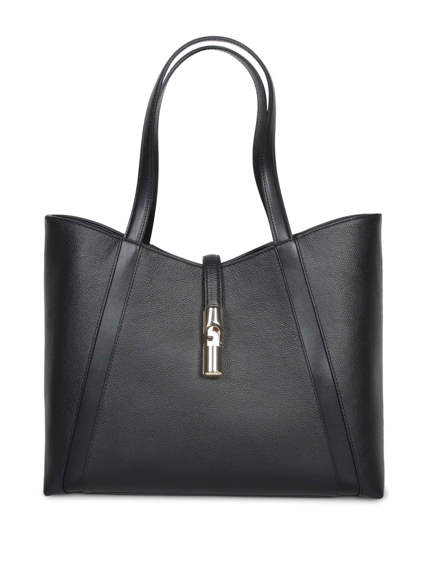 Furla Dual Top Handles Structured Silhouette Shoulder Bag In Black