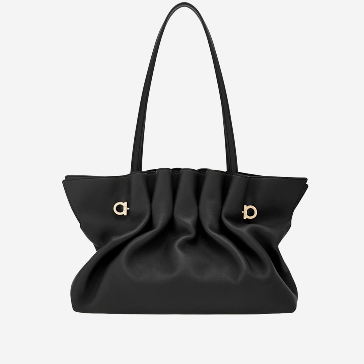 Ferragamo Medium Pleated Nappa Leather Shoulder Bag In Black