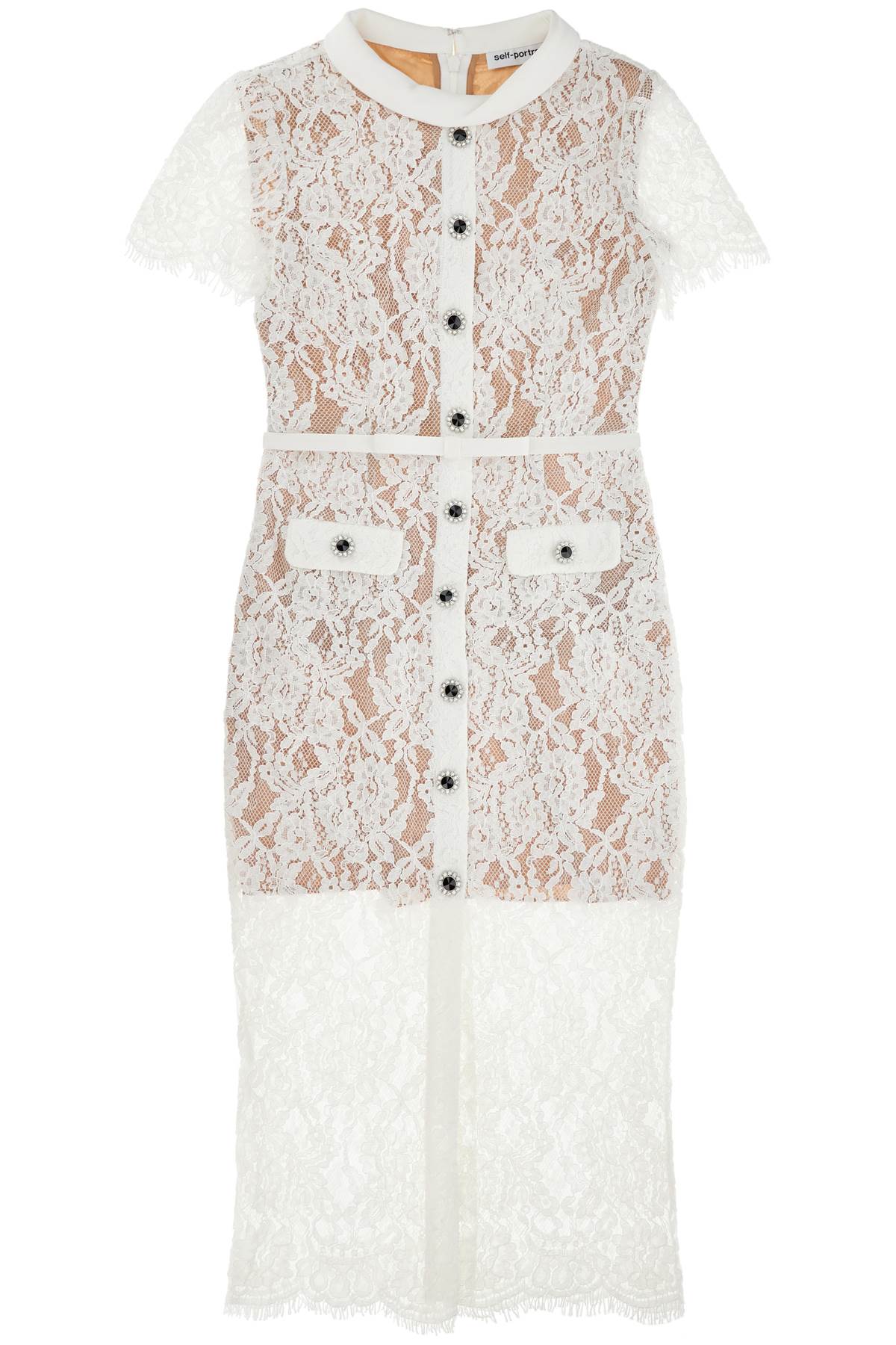 White Lace Button Midi Dress