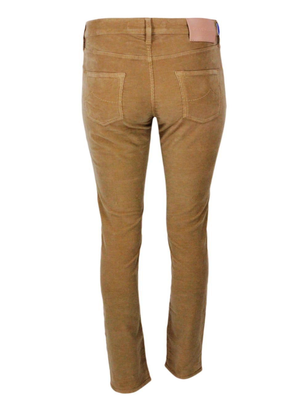 Shop Jacob Cohen Kimberly Cigarette Cut Trousers In Soft 1000 Striped Stretch Velvet With 5 Pockets W/zip And Button  In Camel