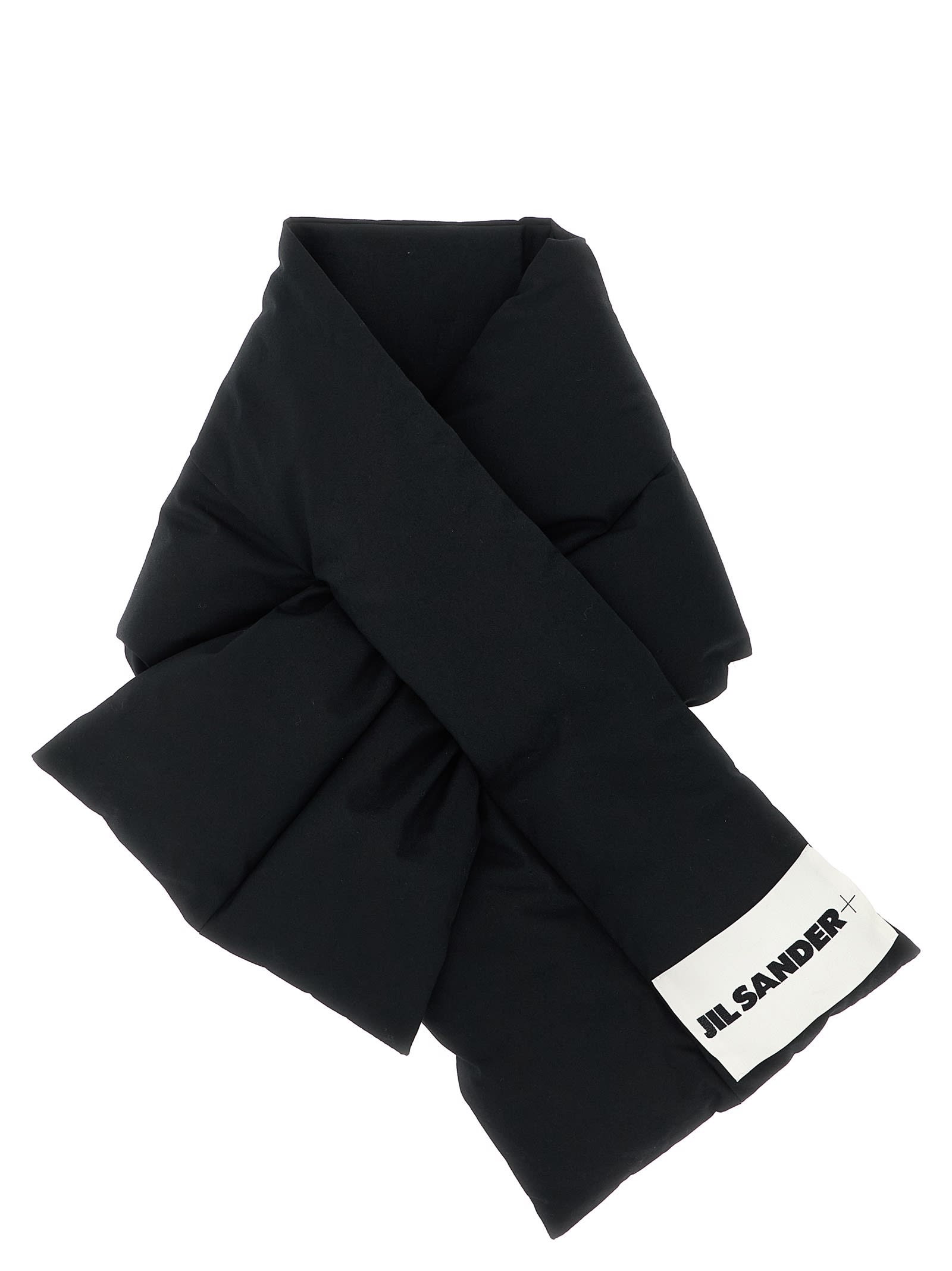 Jil Sander Padded Logo-patch Scarf In Black