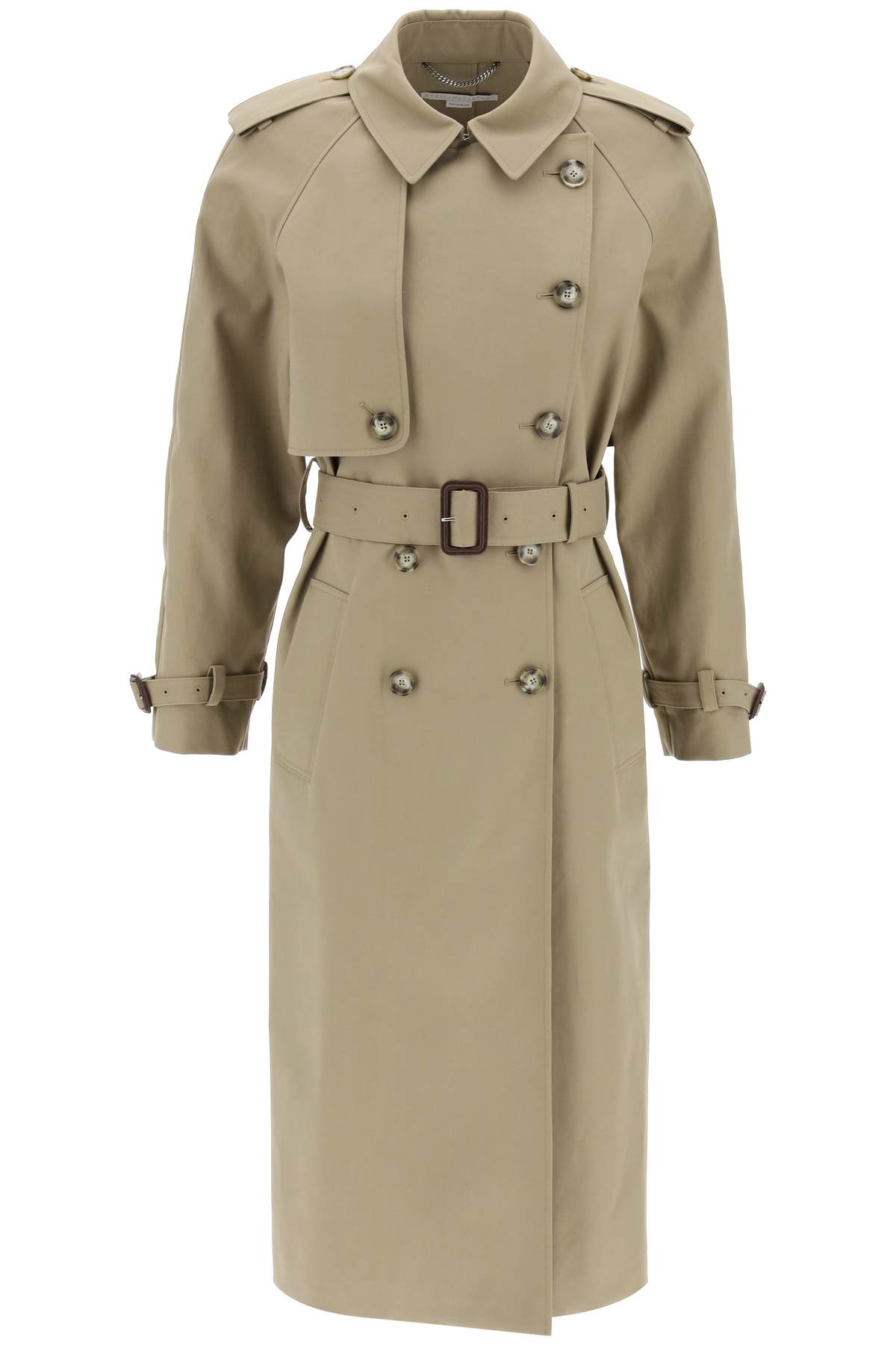 Shop Stella Mccartney Sustainable Cotton Double-breasted Trench In Olive (khaki)