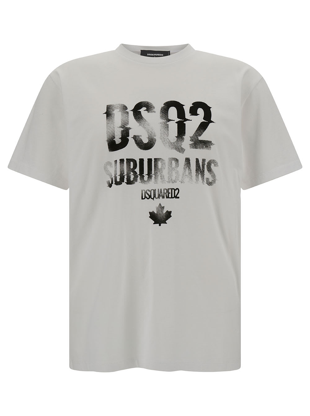 Shop Dsquared2 White Crewneck T-shirt With Contrasting Logo Print In Cotton Man