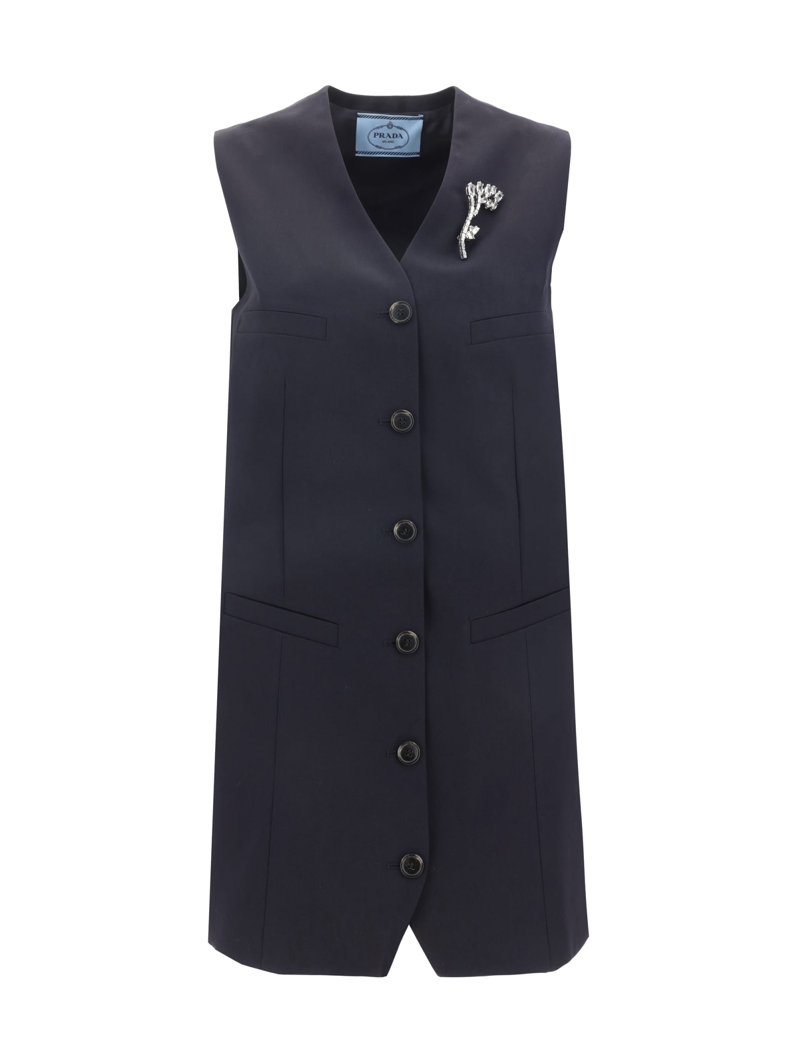 Shop Prada Long Vest In Bleu