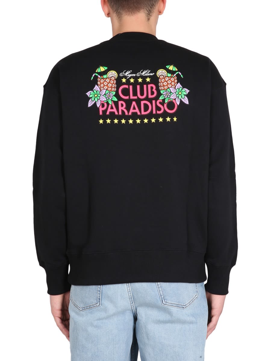 Msgm Black Sweatshirt With Front And Back Logo Print In Black