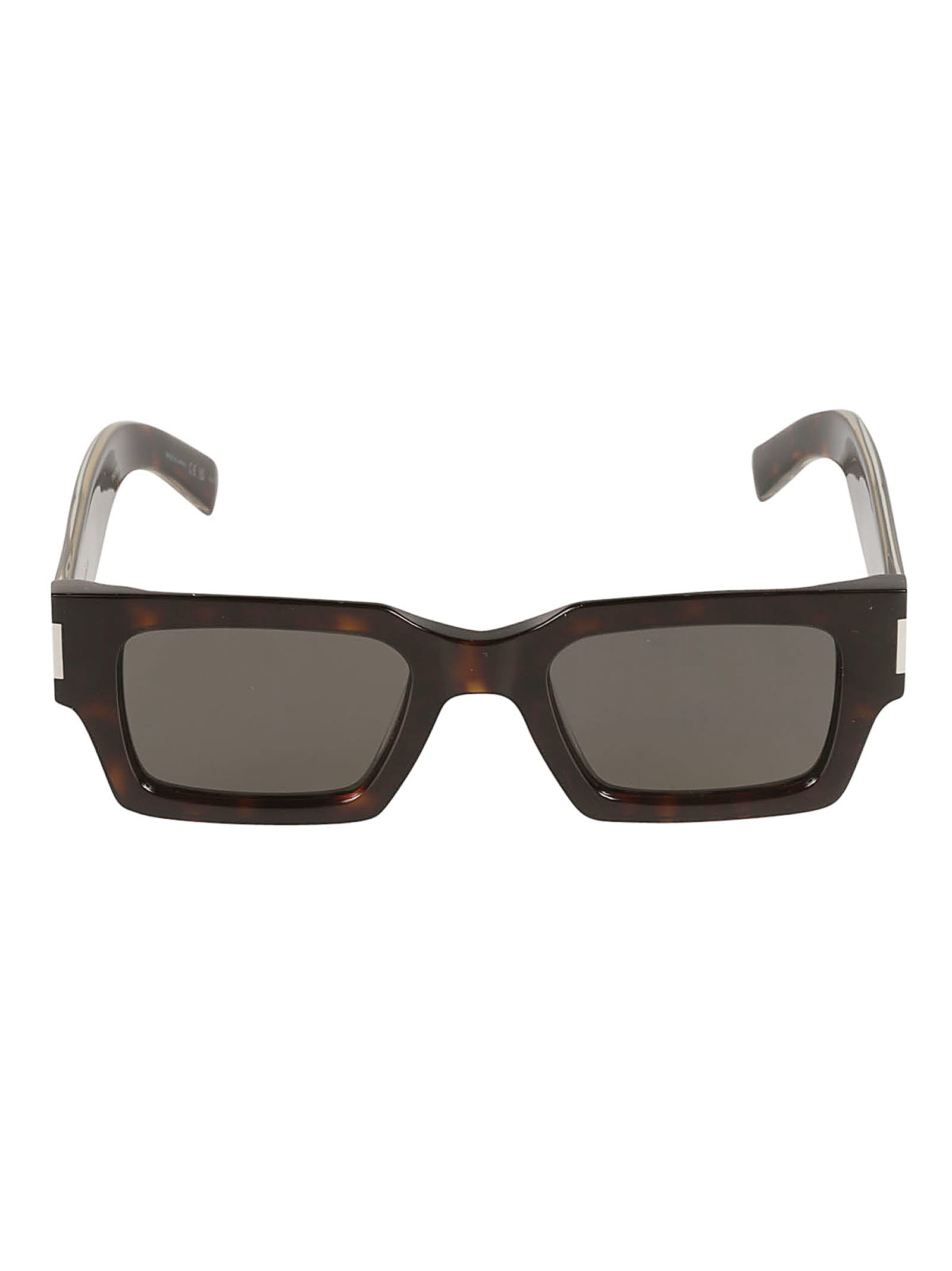 Saint Laurent Rectangular Frame Flame Effect Sunglasses In Havana/crystal/grey
